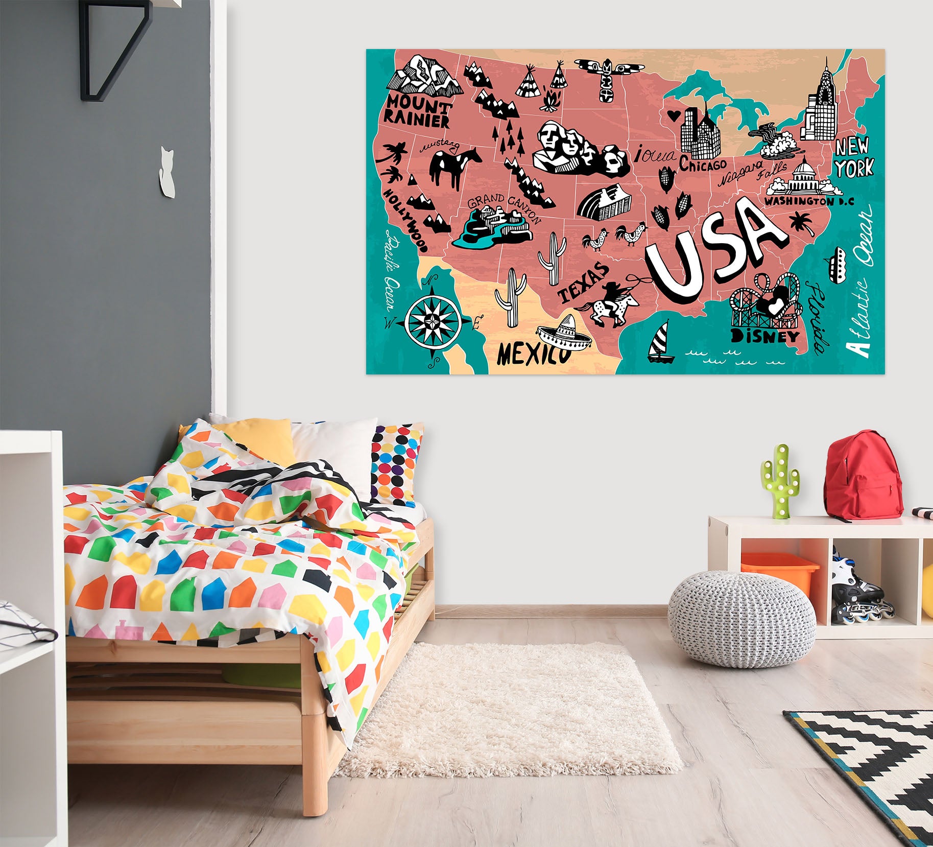 3D Pink Painting 217 World Map Wall Sticker
