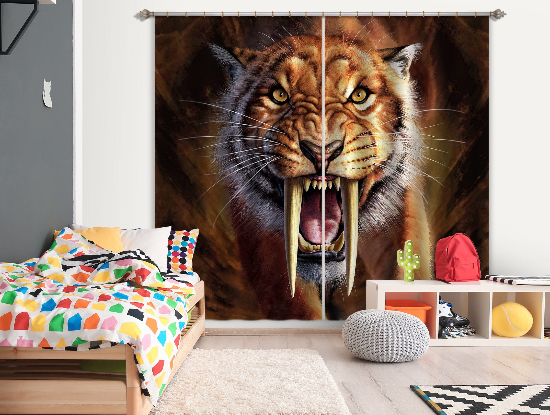 3D Tiger Teeth 073 Jerry LoFaro Curtain Curtains Drapes Curtains AJ Creativity Home 