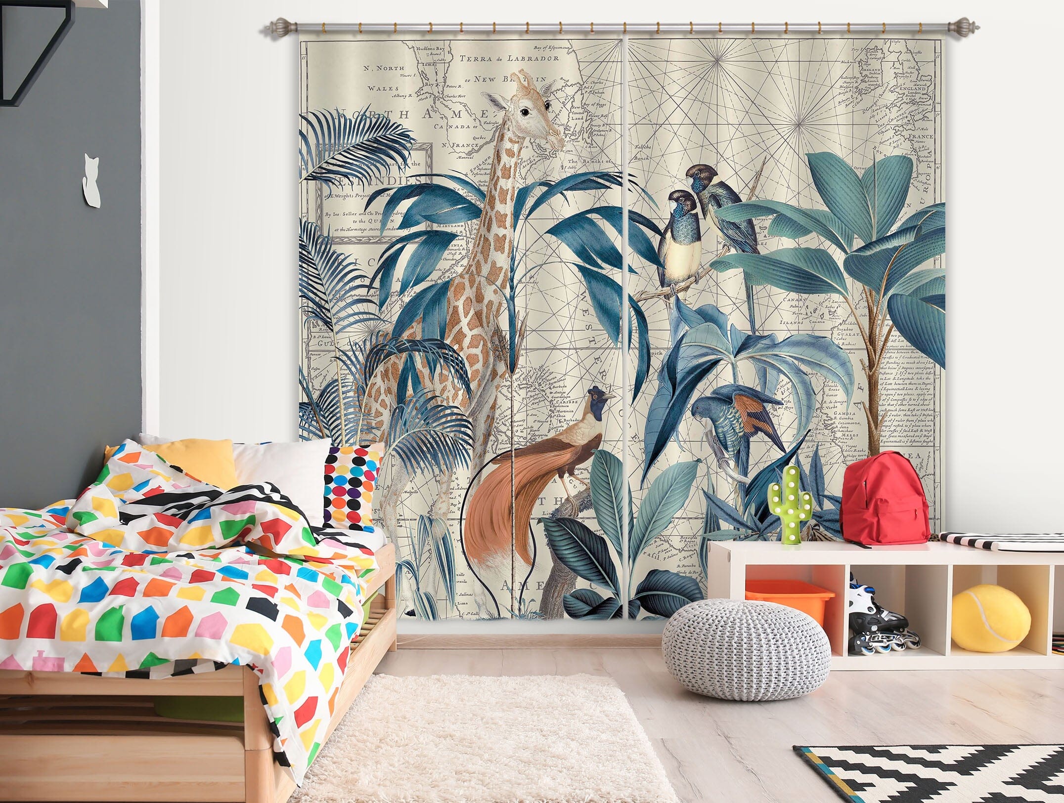 3D Palm Tree Map 086 Andrea haase Curtain Curtains Drapes Curtains AJ Creativity Home 