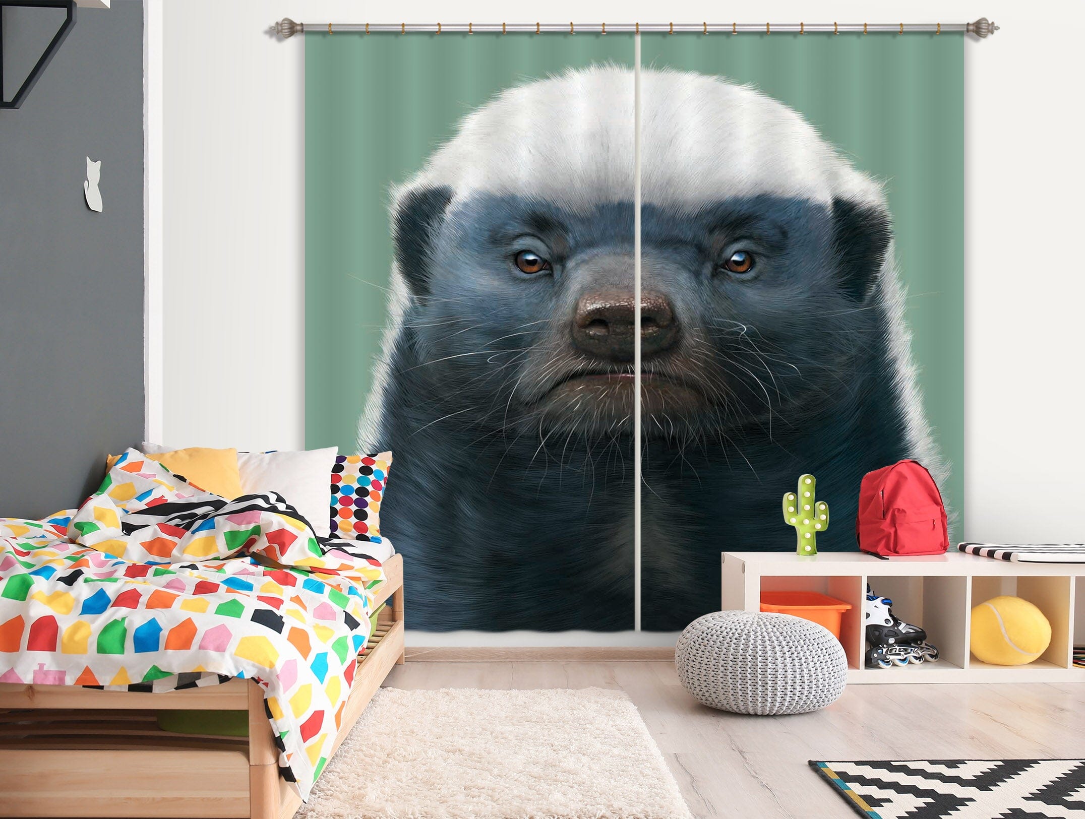 3D Honey Badger Portrait 043 Vincent Hie Curtain Curtains Drapes Curtains AJ Creativity Home 