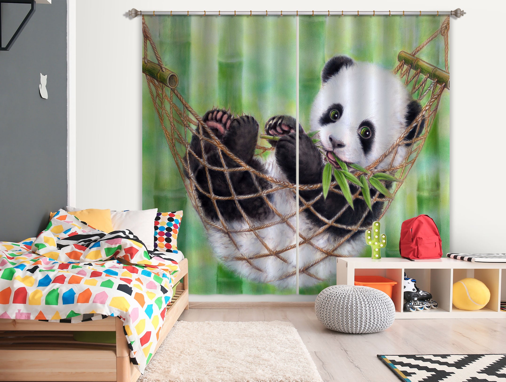 3D Cute Panda 9033 Kayomi Harai Curtain Curtains Drapes