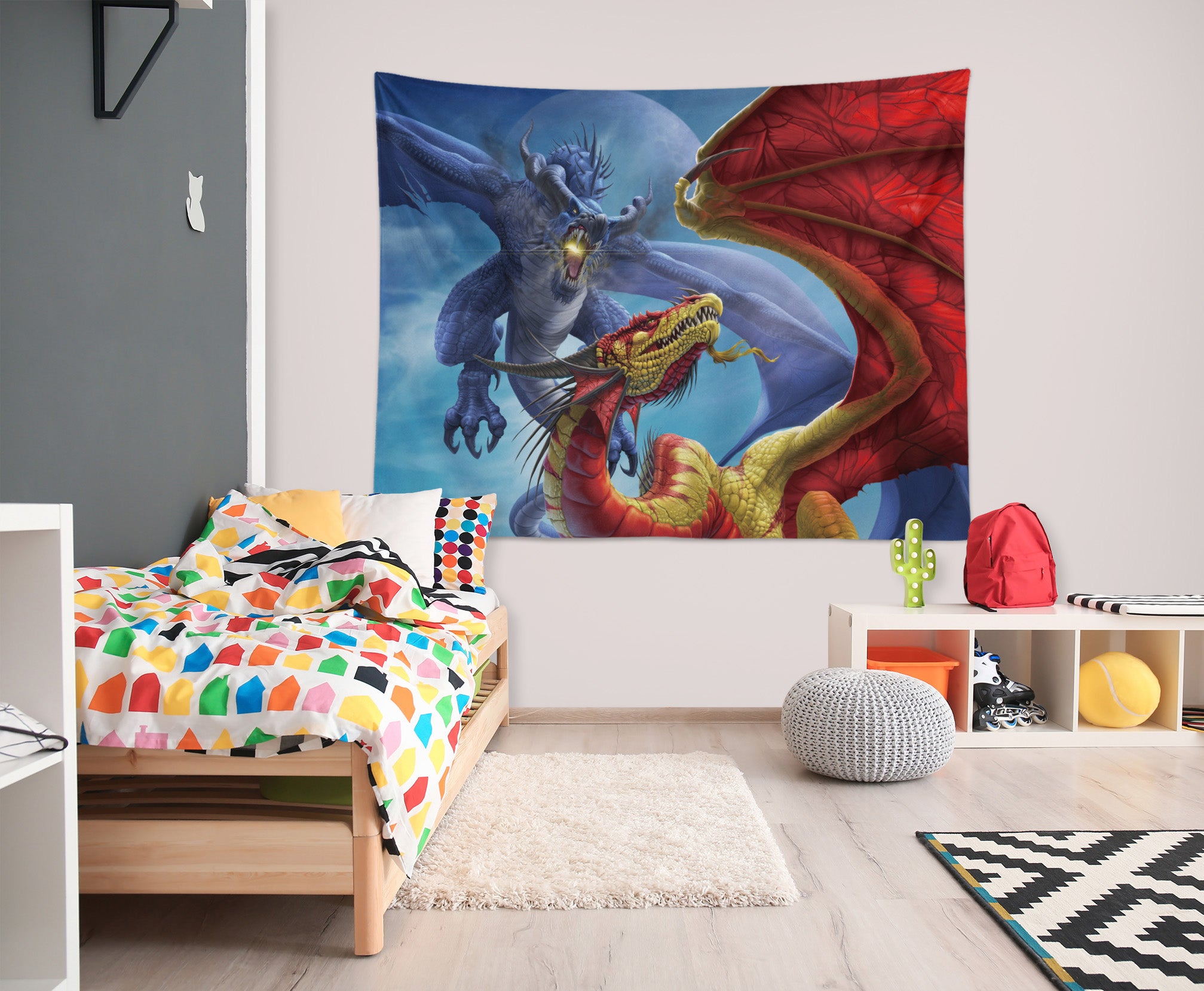 3D Blue Red Flying Dragon 121212 Tom Wood Tapestry Hanging Cloth Hang