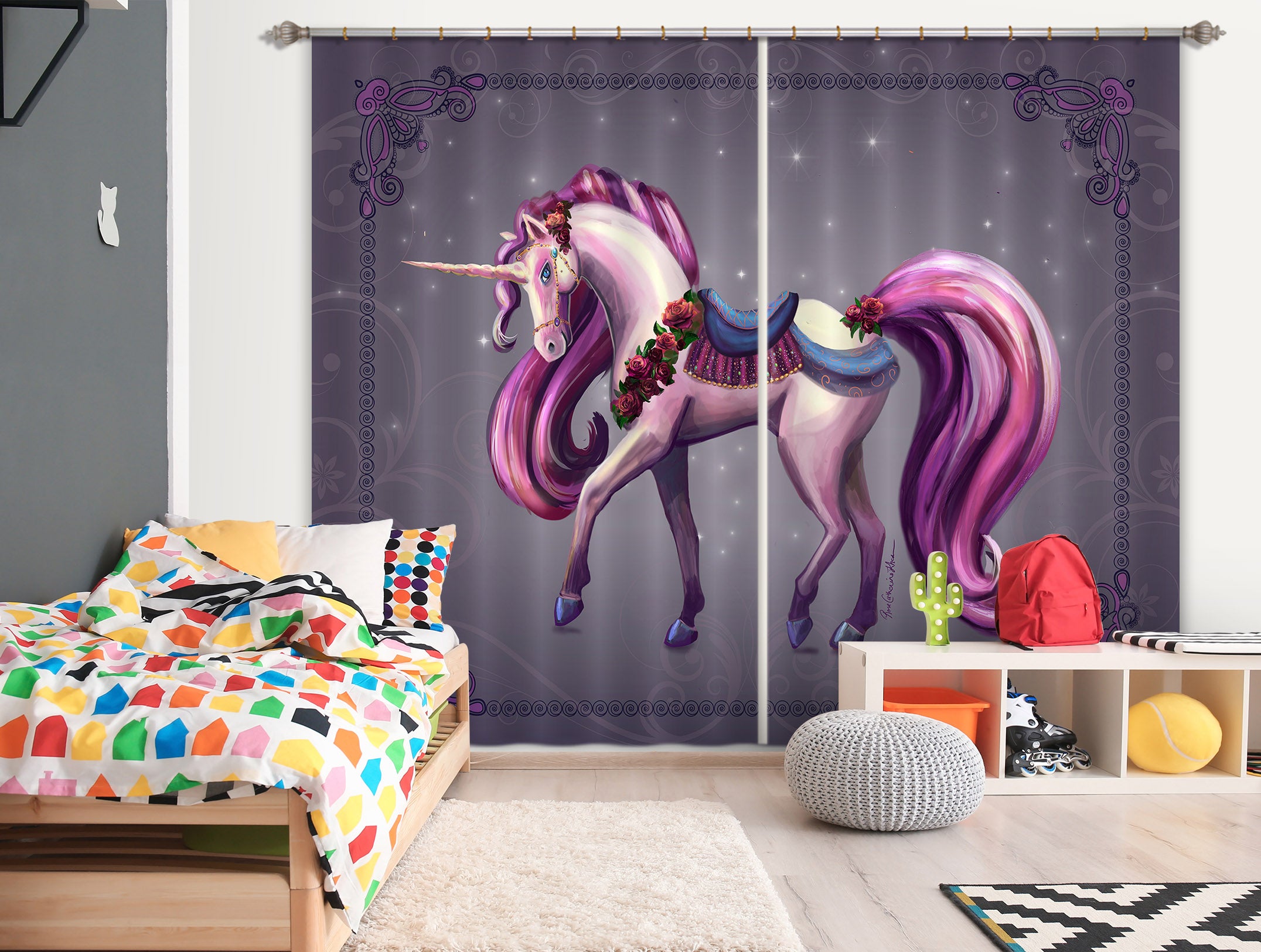 3D Purple Unicorn 118 Rose Catherine Khan Curtain Curtains Drapes