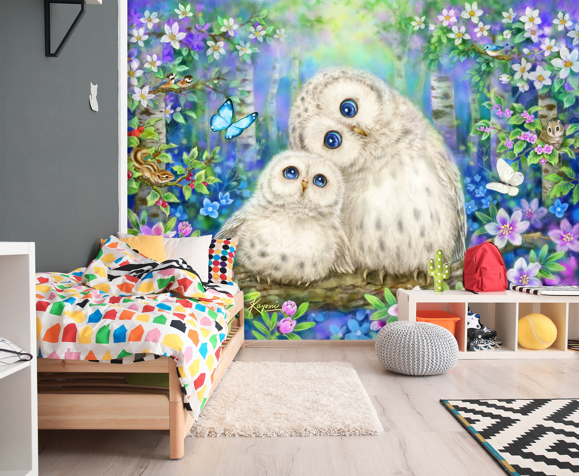 3D White Owl Butterfly 5532 Kayomi Harai Wall Mural Wall Murals