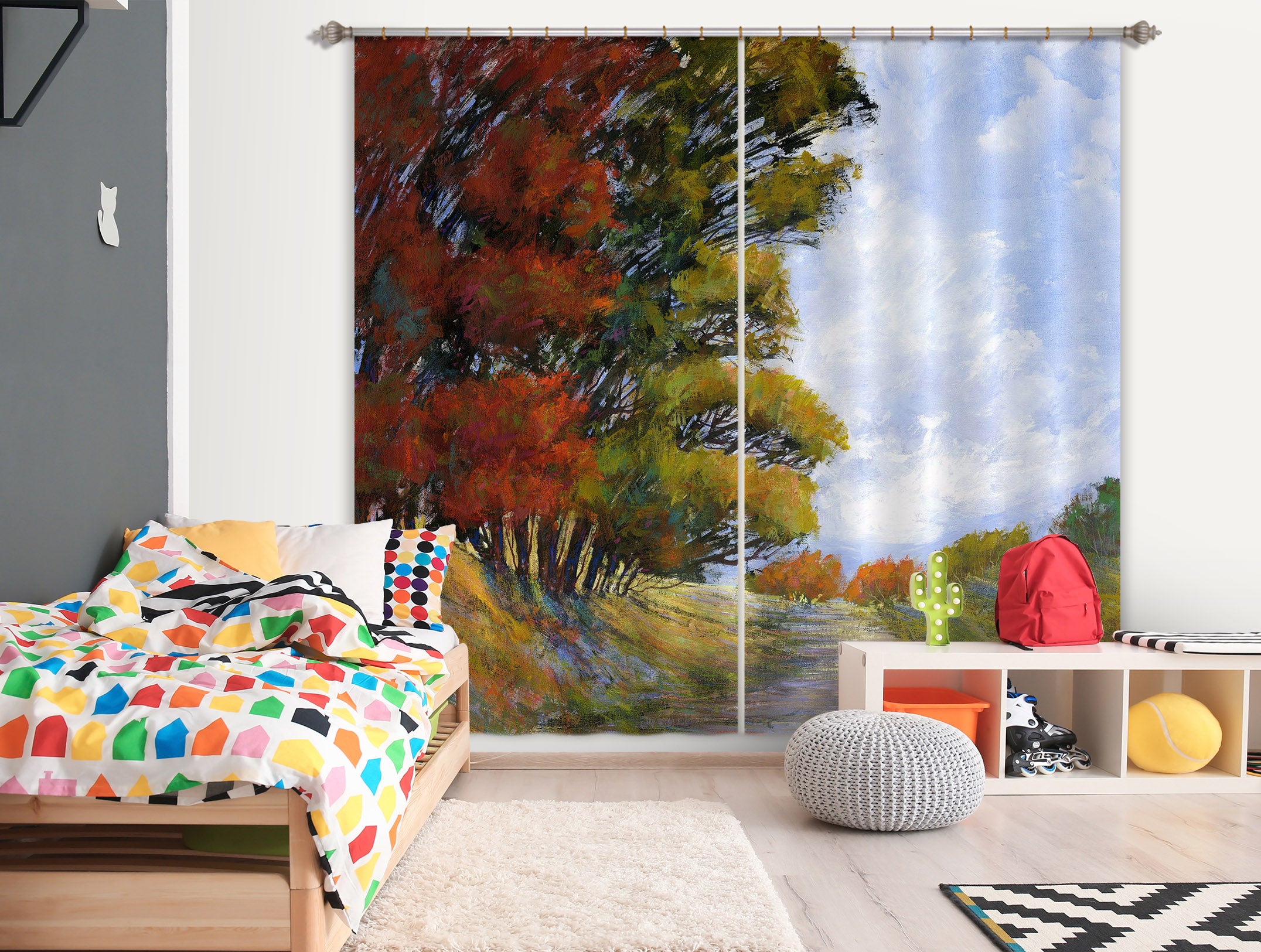 3D Autumn Forest 216 Michael Tienhaara Curtain Curtains Drapes