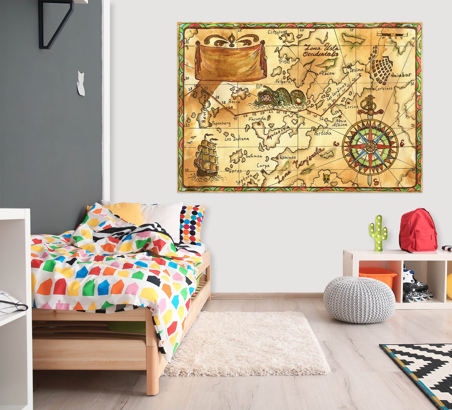 3D Nautical Route 208 World Map Wall Sticker