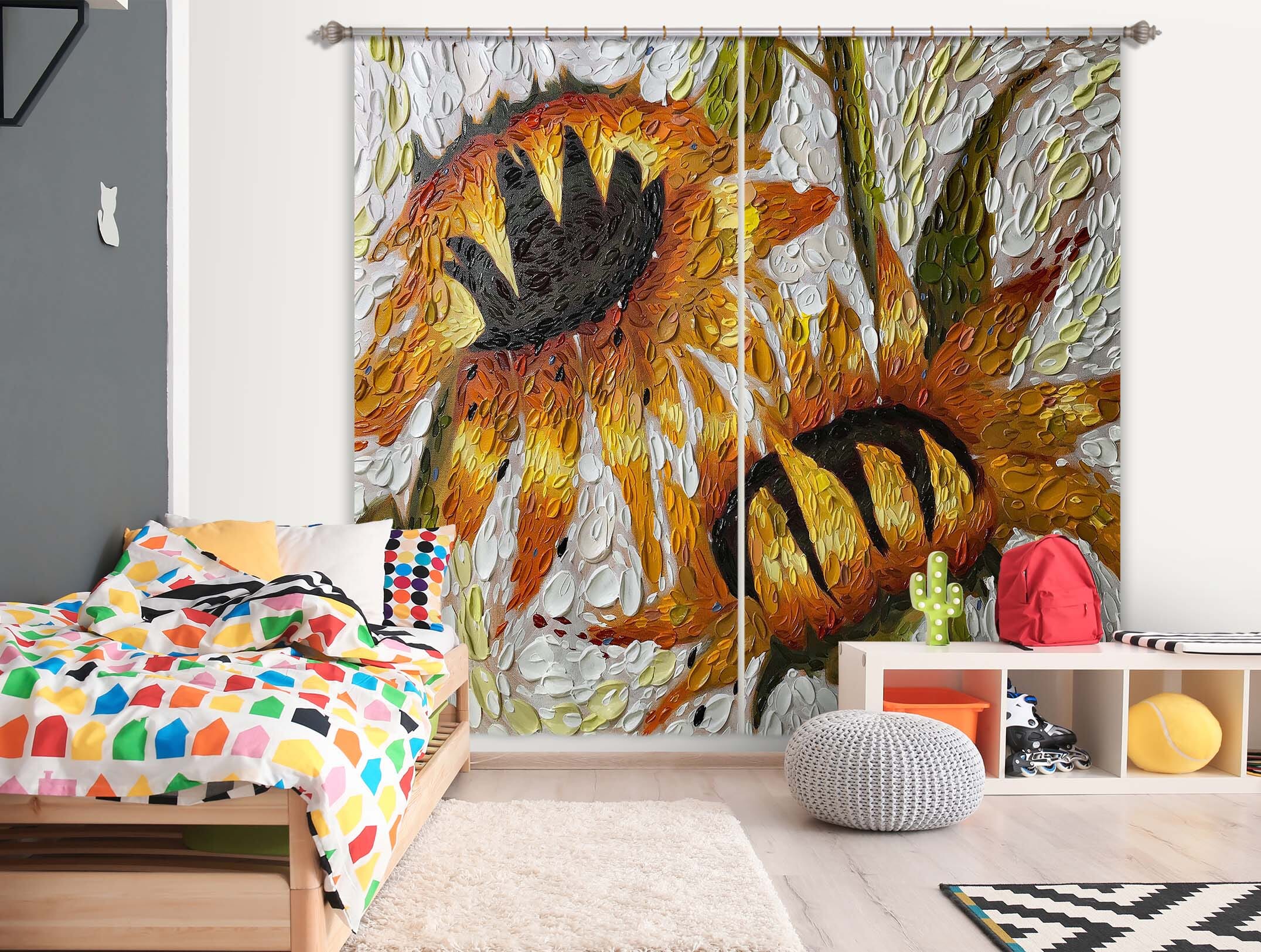 3D Sunflower Embrace 061 Dena Tollefson Curtain Curtains Drapes Curtains AJ Creativity Home 
