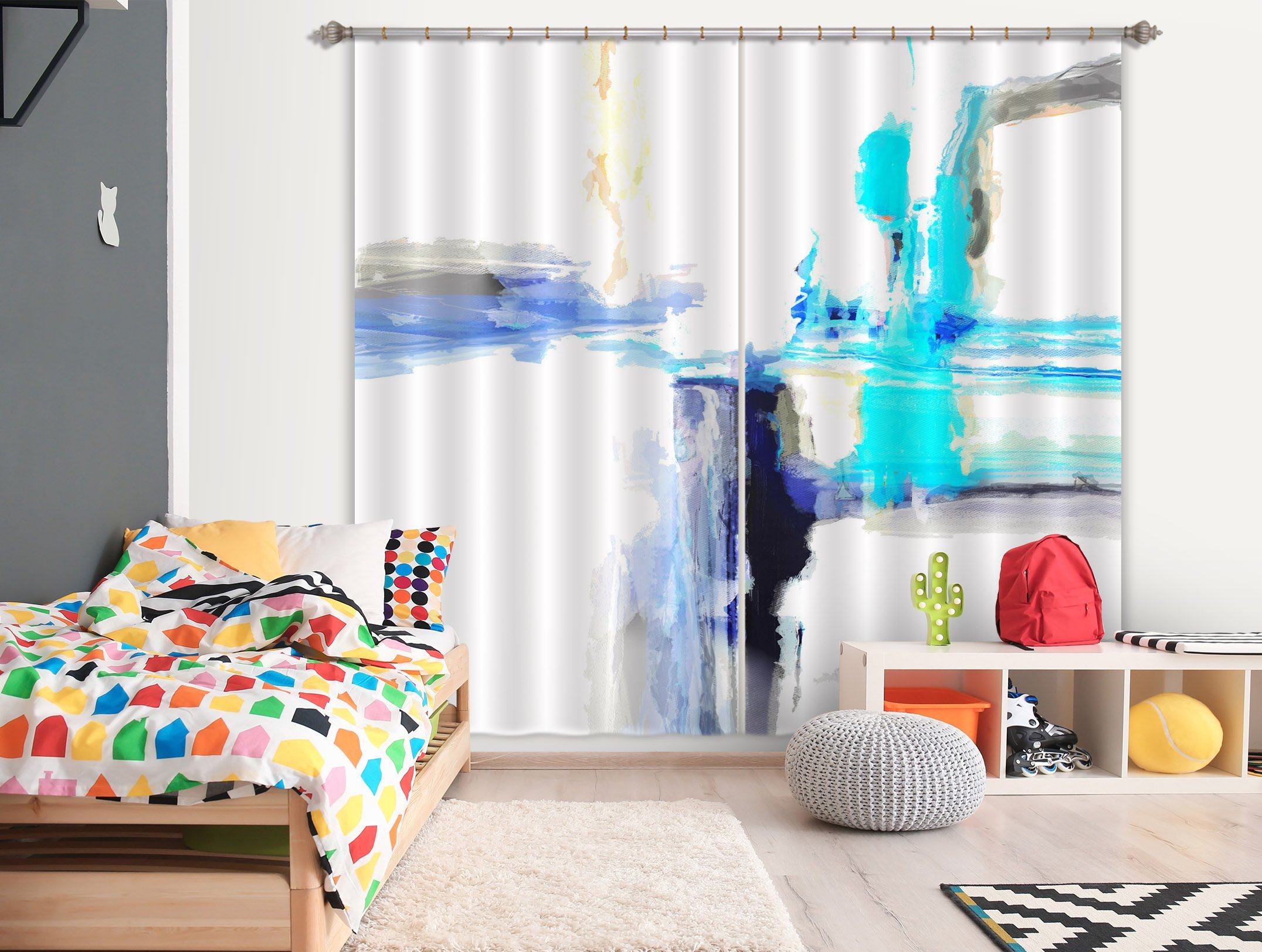 3D Blue Splash Ink 049 Michael Tienhaara Curtain Curtains Drapes Curtains AJ Creativity Home 