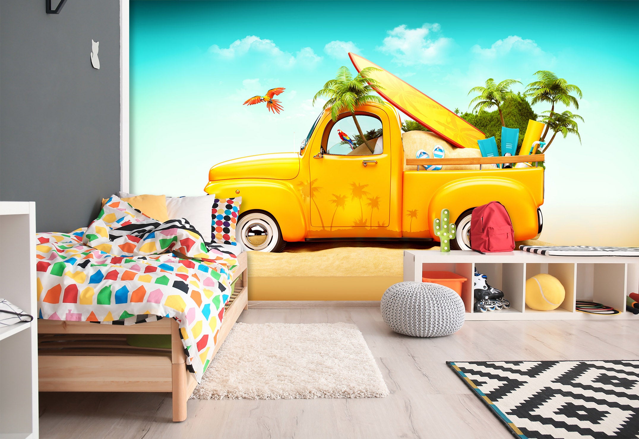 3D Cartoon Car Beach 234 Vehicle Wall Murals