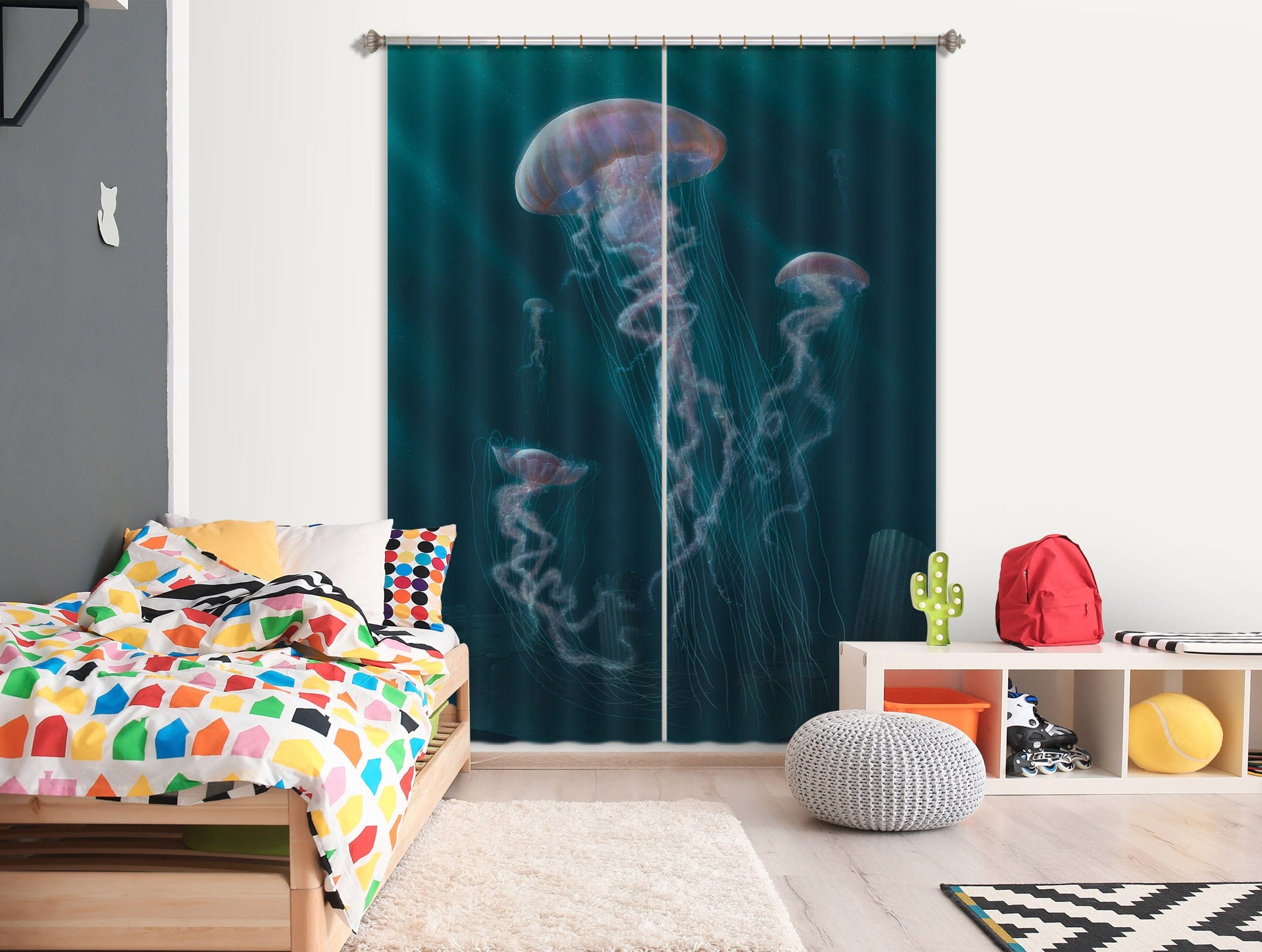 3D Jellyfish Def 046 Vincent Hie Curtain Curtains Drapes Curtains AJ Creativity Home 