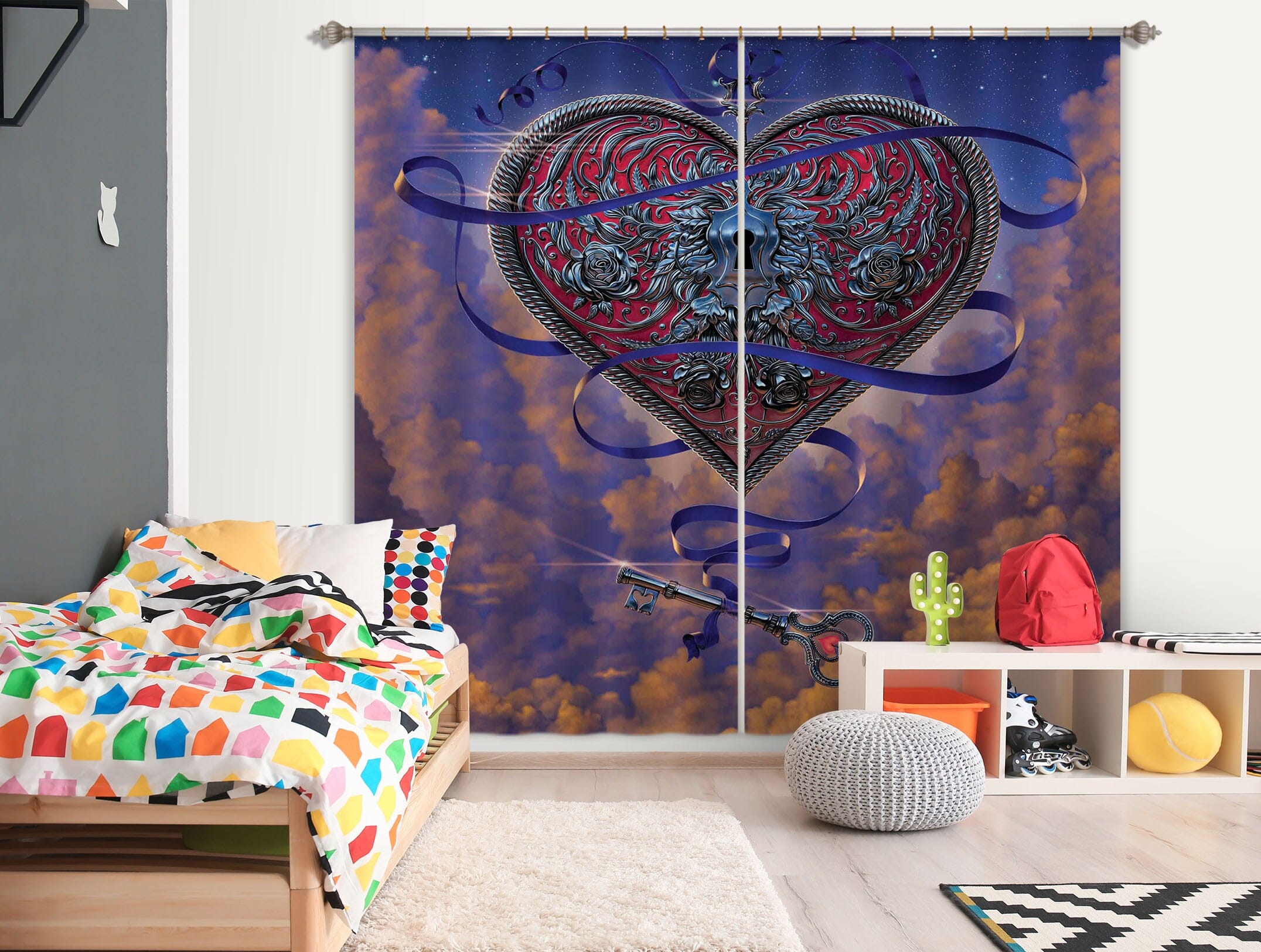 3D Heart And Key 041 Vincent Hie Curtain Curtains Drapes Curtains AJ Creativity Home 