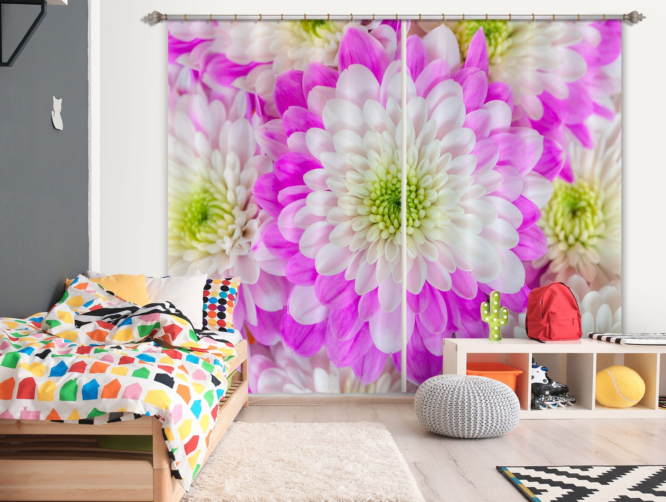 3D White Chrysanthemum 224 Assaf Frank Curtain Curtains Drapes Curtains AJ Creativity Home 