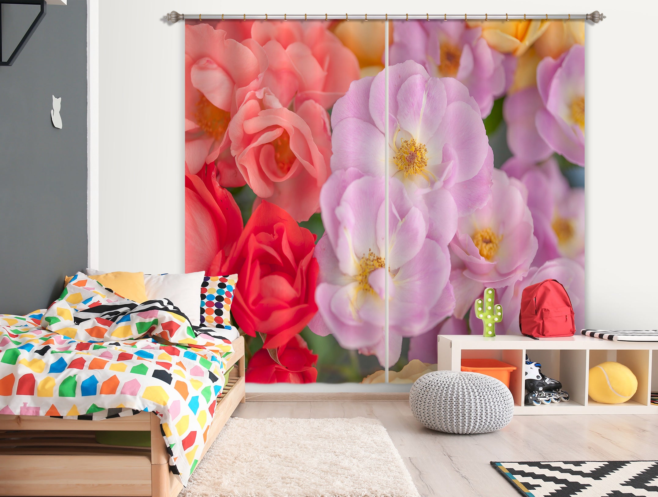 3D Pink Flower 6515 Assaf Frank Curtain Curtains Drapes