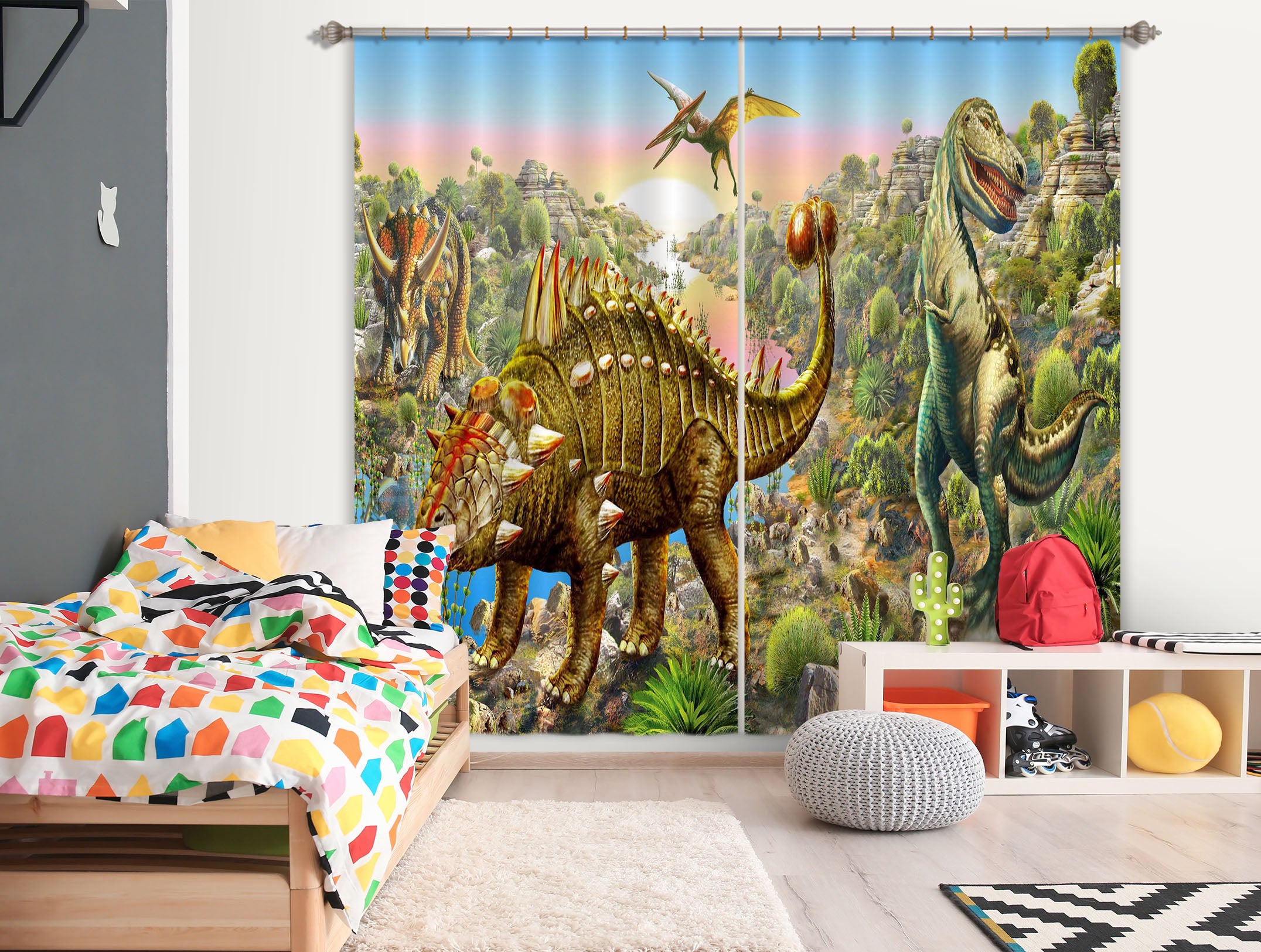 3D Dinosaur World 041 Adrian Chesterman Curtain Curtains Drapes
