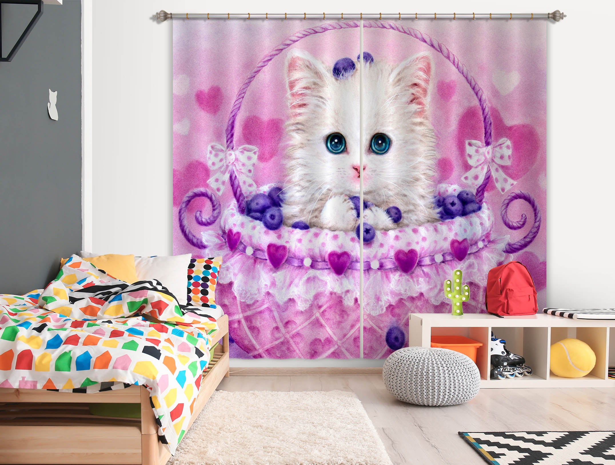 3D Blueberry Cat 9020 Kayomi Harai Curtain Curtains Drapes