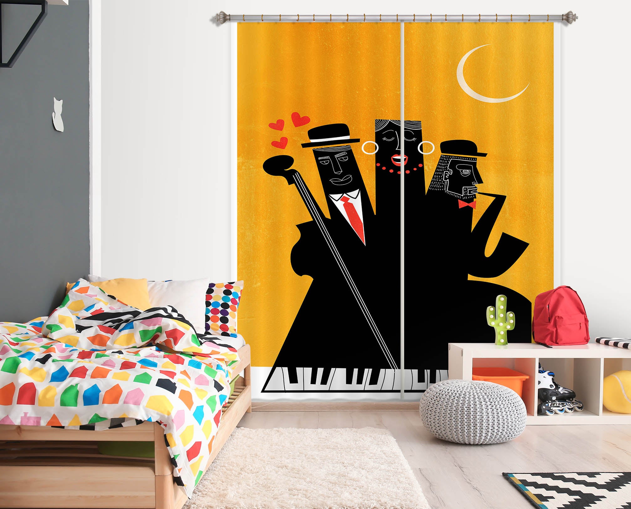 3D Casablanca Jazz 1022 Boris Draschoff Curtain Curtains Drapes