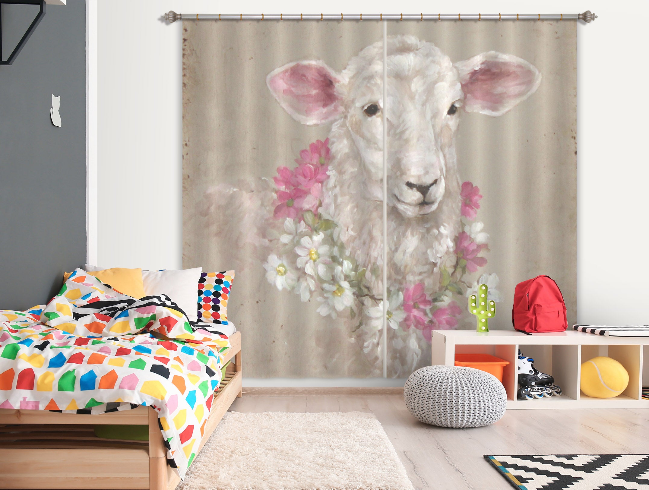 3D Wreath Sheep 3079 Debi Coules Curtain Curtains Drapes