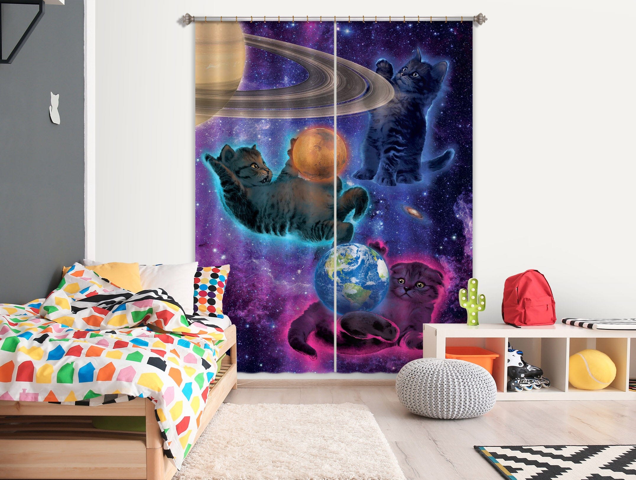 3D Cosmic Kittens 026 Vincent Hie Curtain Curtains Drapes Curtains AJ Creativity Home 