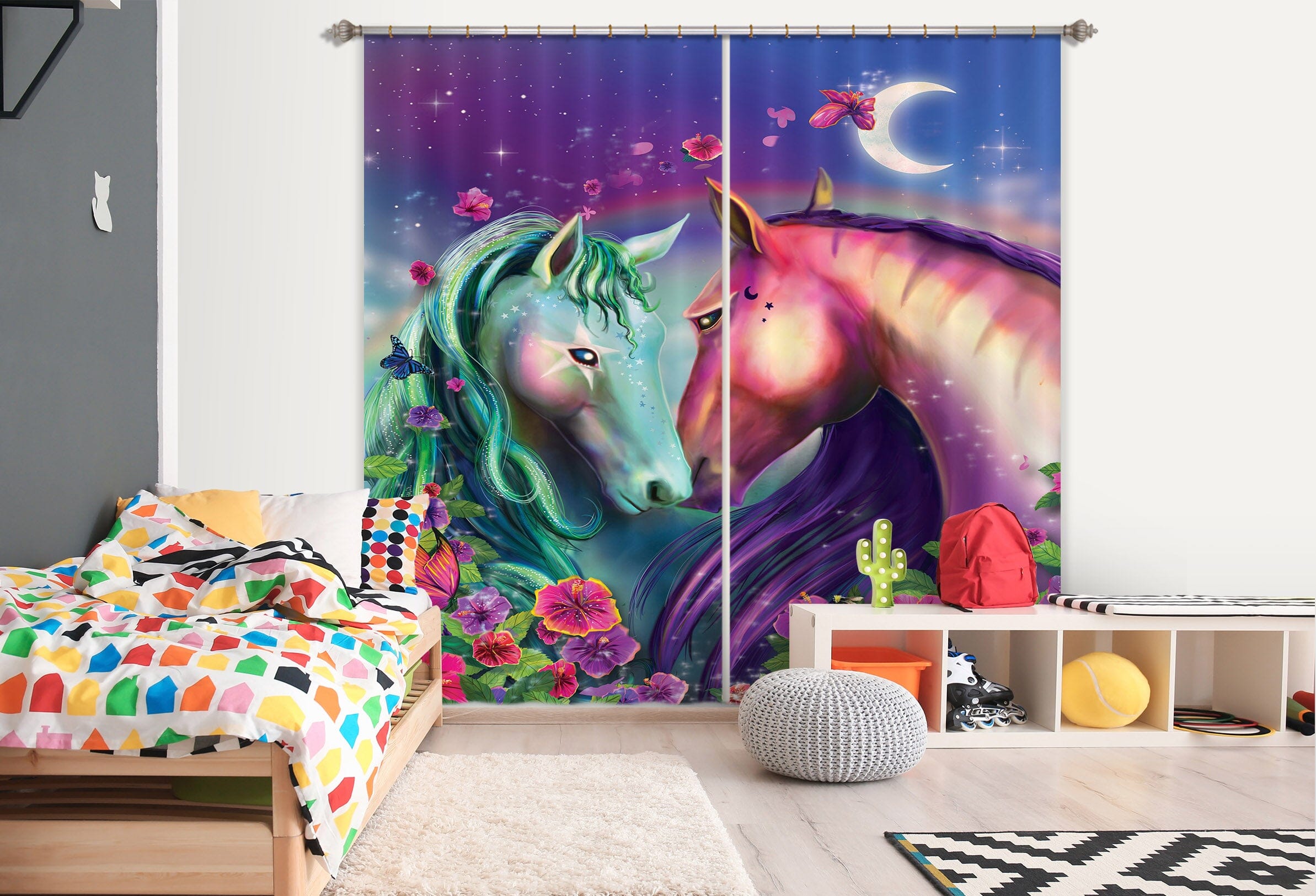 3D Garden Unicorn 130 Rose Catherine Khan Curtain Curtains Drapes Curtains AJ Creativity Home 