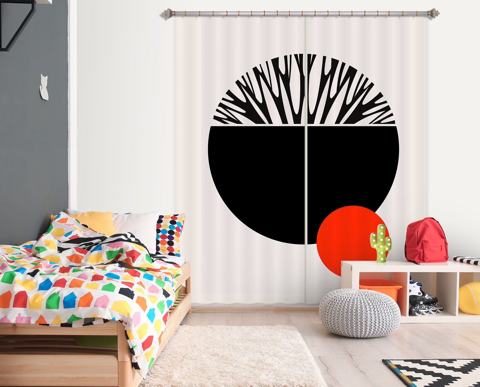 3D Black Semicircle 1009 Boris Draschoff Curtain Curtains Drapes