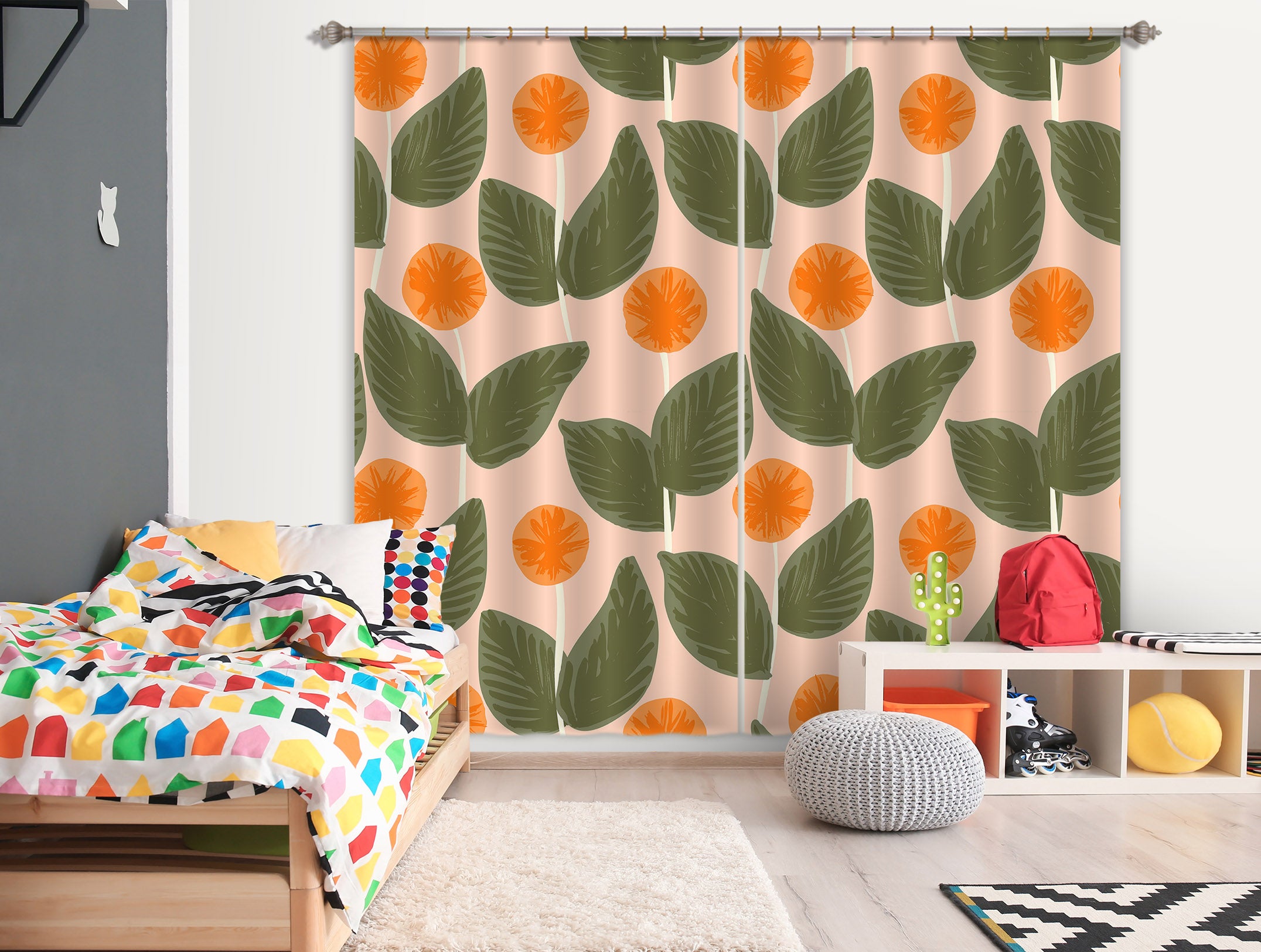 3D Orange Circle Flowers 11176 Kashmira Jayaprakash Curtain Curtains Drapes