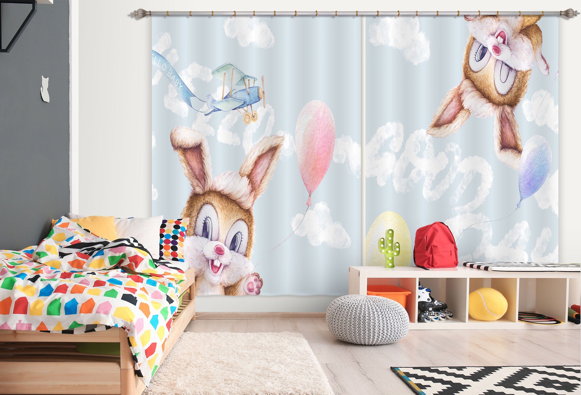 3D Little Grey Rabbit 795 Curtains Drapes Wallpaper AJ Wallpaper 