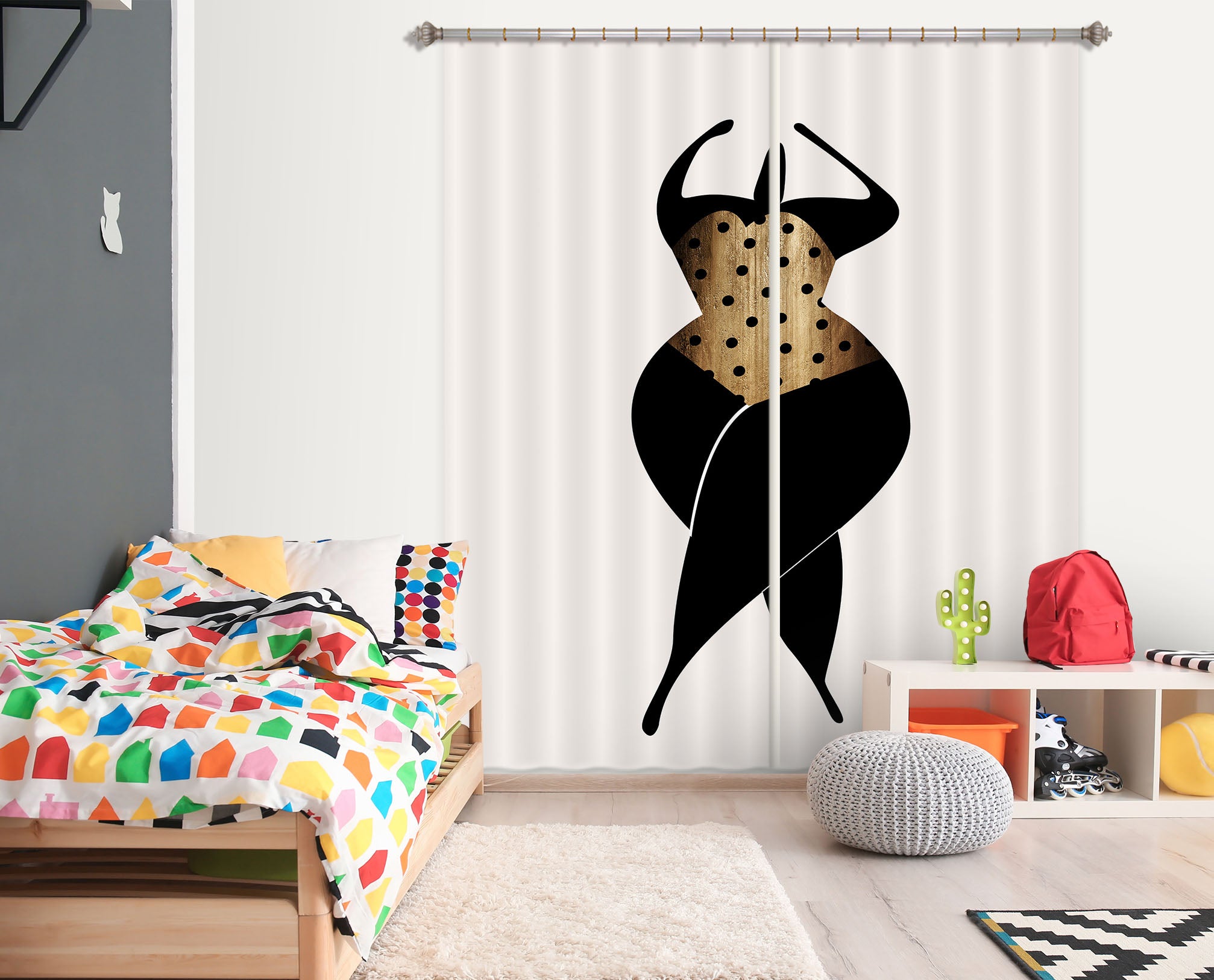 3D Black Woman 1030 Boris Draschoff Curtain Curtains Drapes