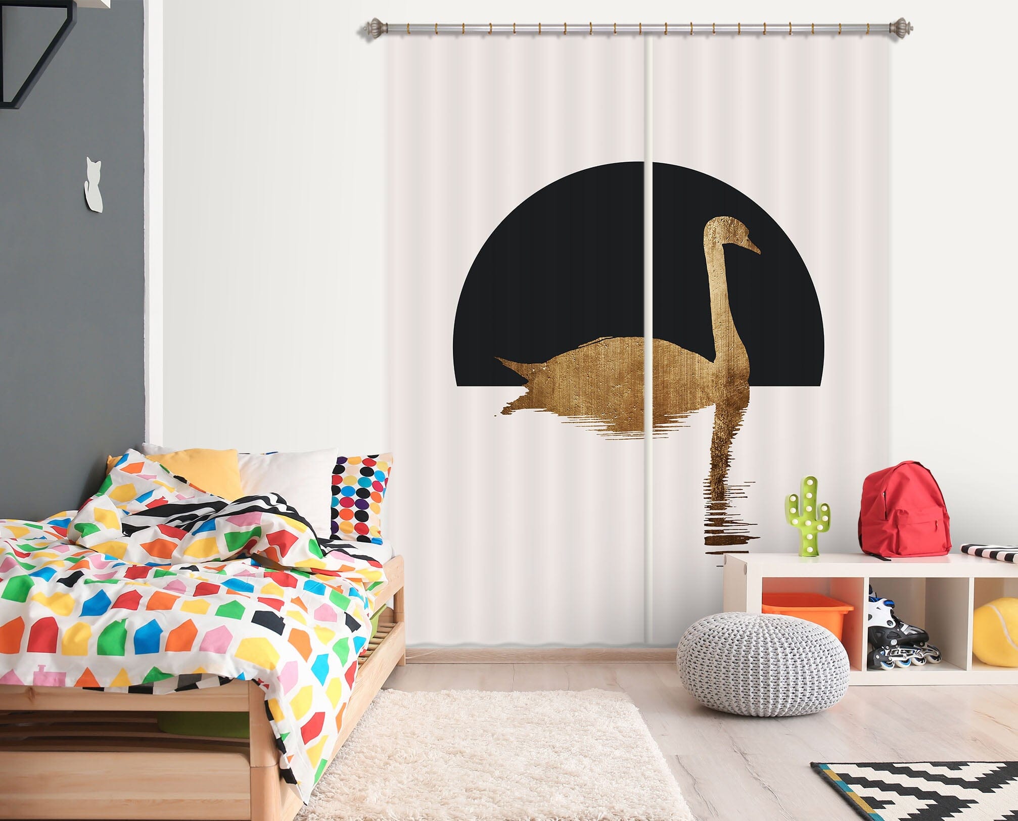 3D Golden Swan 1124 Boris Draschoff Curtain Curtains Drapes Curtains AJ Creativity Home 