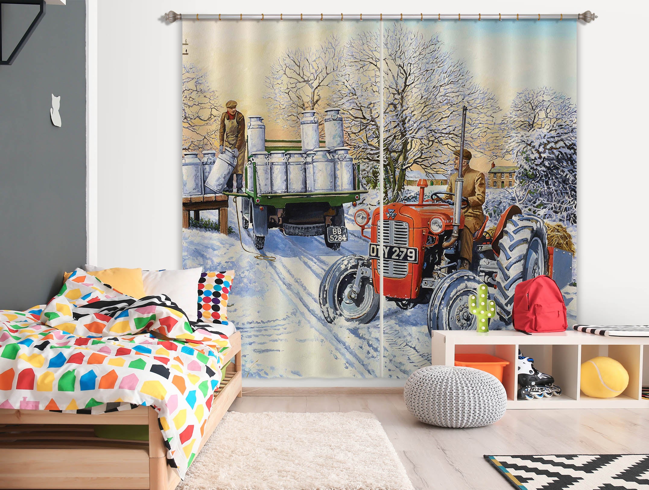 3D Snow Tractor 8937 Trevor Mitchell Curtain Curtains Drapes