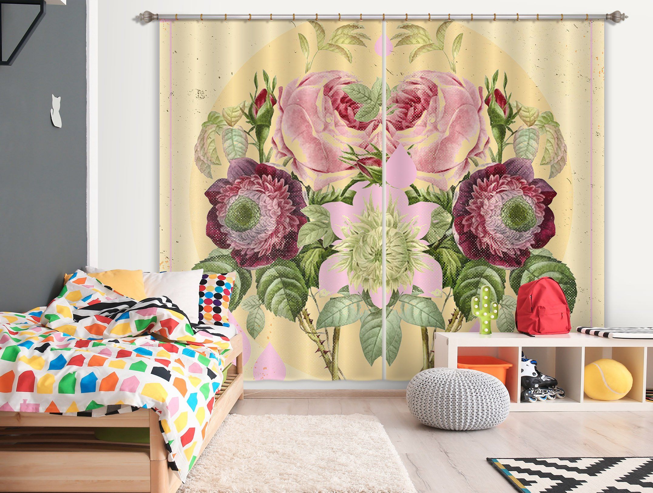 3D Bouquet 051 Showdeer Curtain Curtains Drapes Curtains AJ Creativity Home 