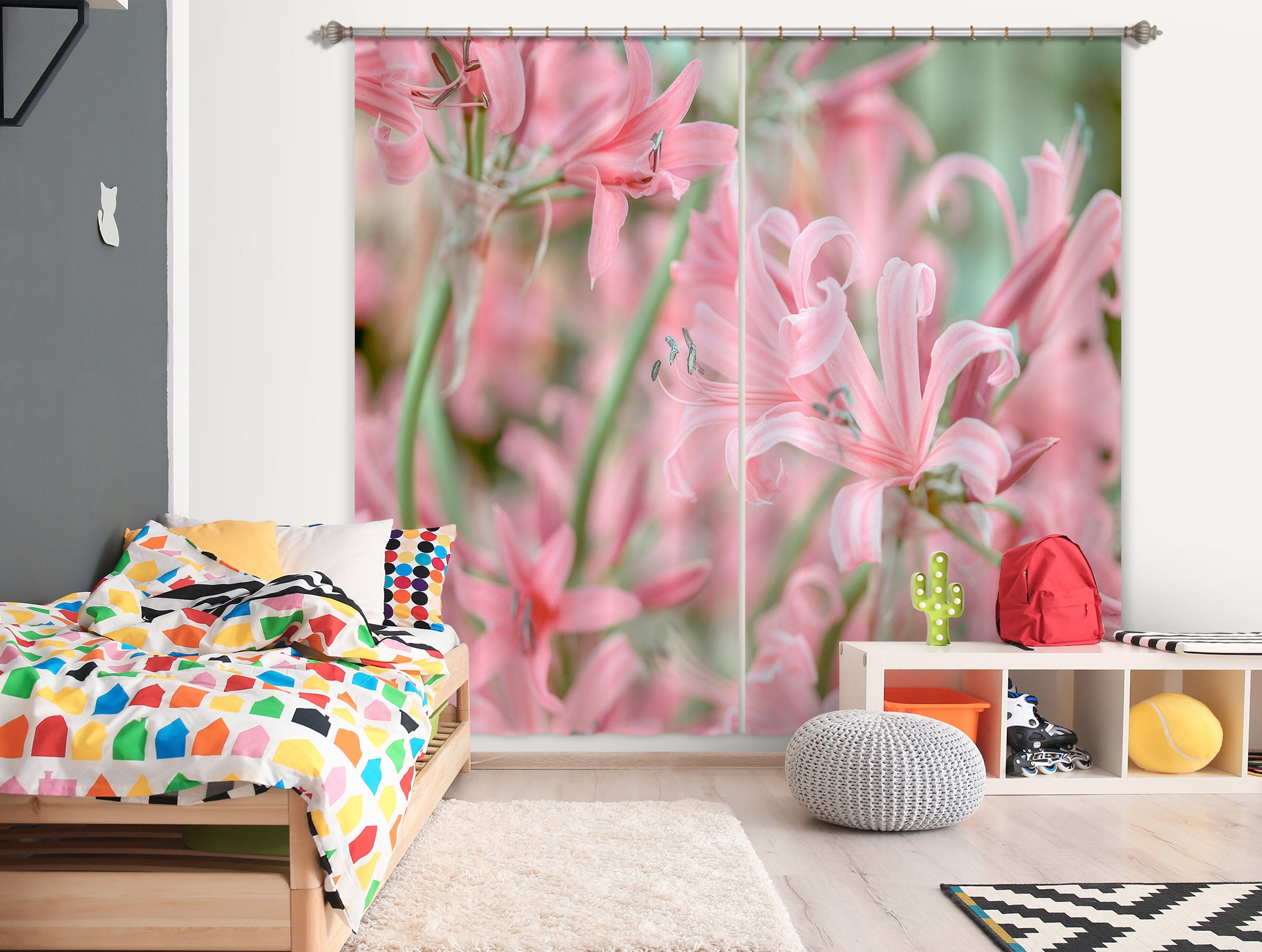 3D Bright Red Flower 6512 Assaf Frank Curtain Curtains Drapes