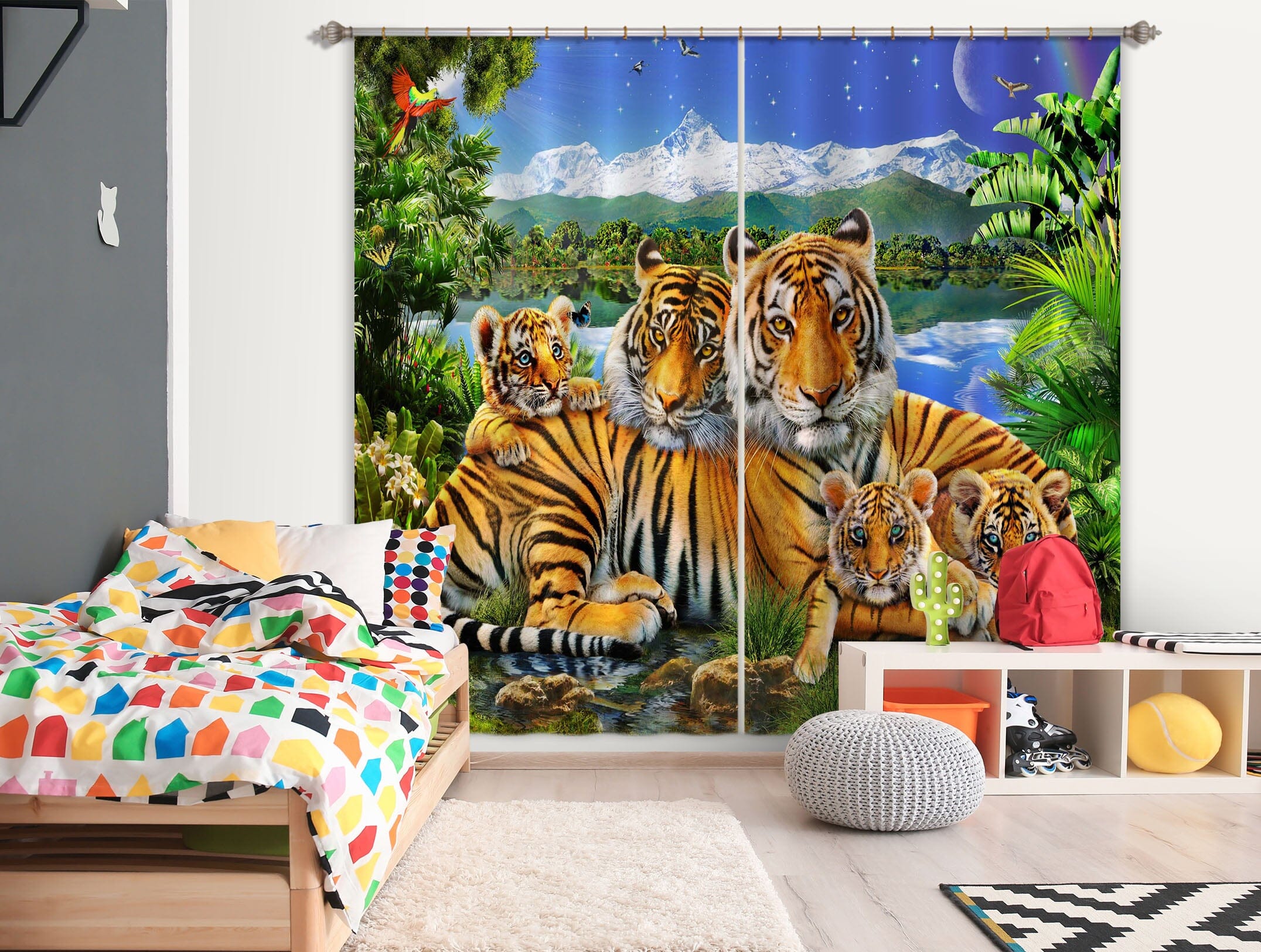 3D Loving Tigers 057 Adrian Chesterman Curtain Curtains Drapes Curtains AJ Creativity Home 