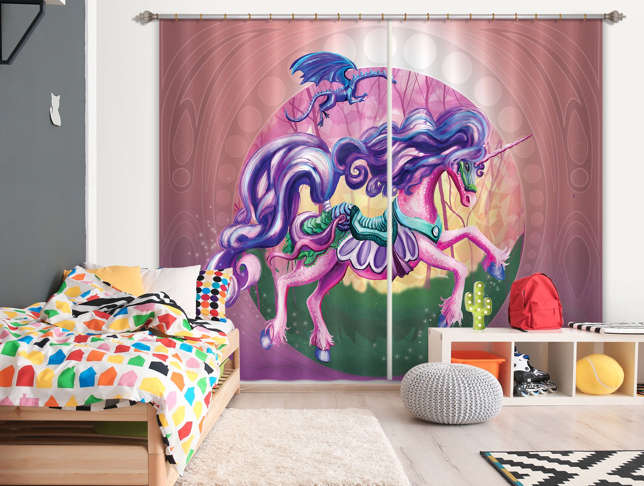 3D Unicorn 121 Rose Catherine Khan Curtain Curtains Drapes