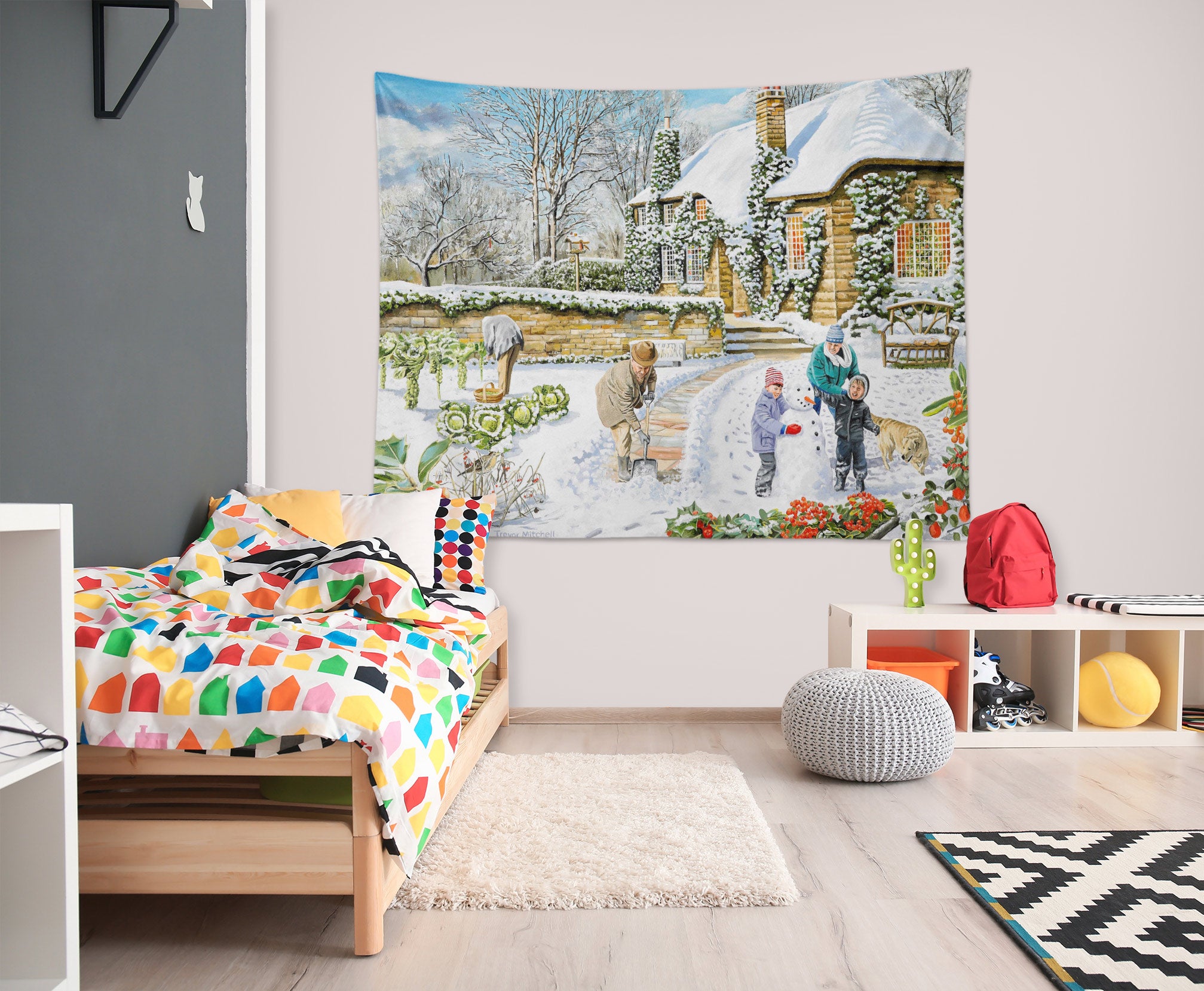 3D House Snow Kid 11233 Trevor Mitchell Tapestry Hanging Cloth Hang
