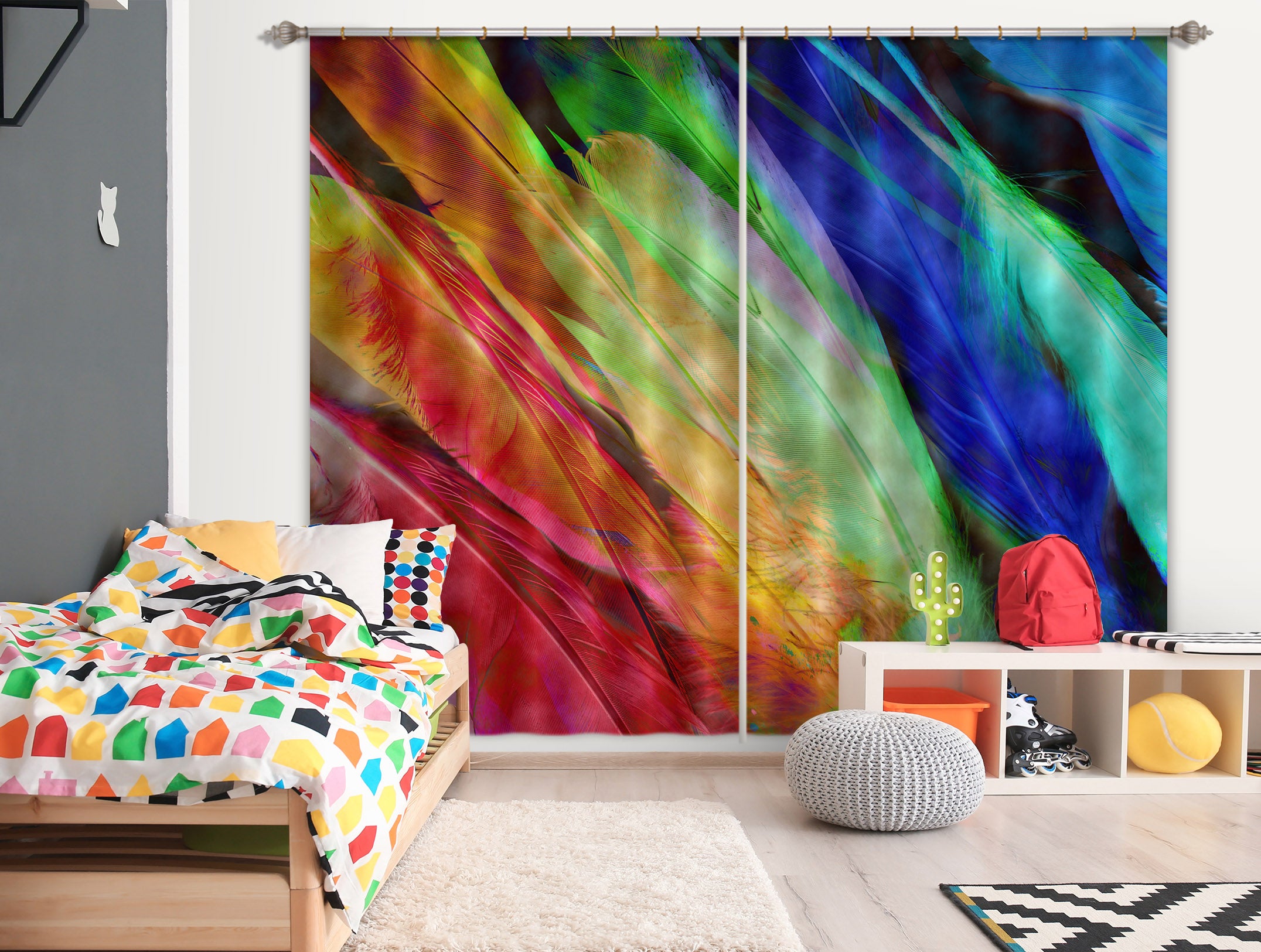 3D Colored Feathers 70074 Shandra Smith Curtain Curtains Drapes