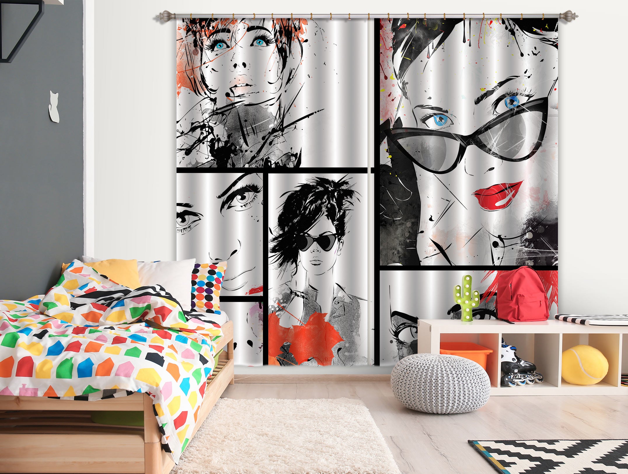 3D Sunglasses Woman 020 Curtains Drapes
