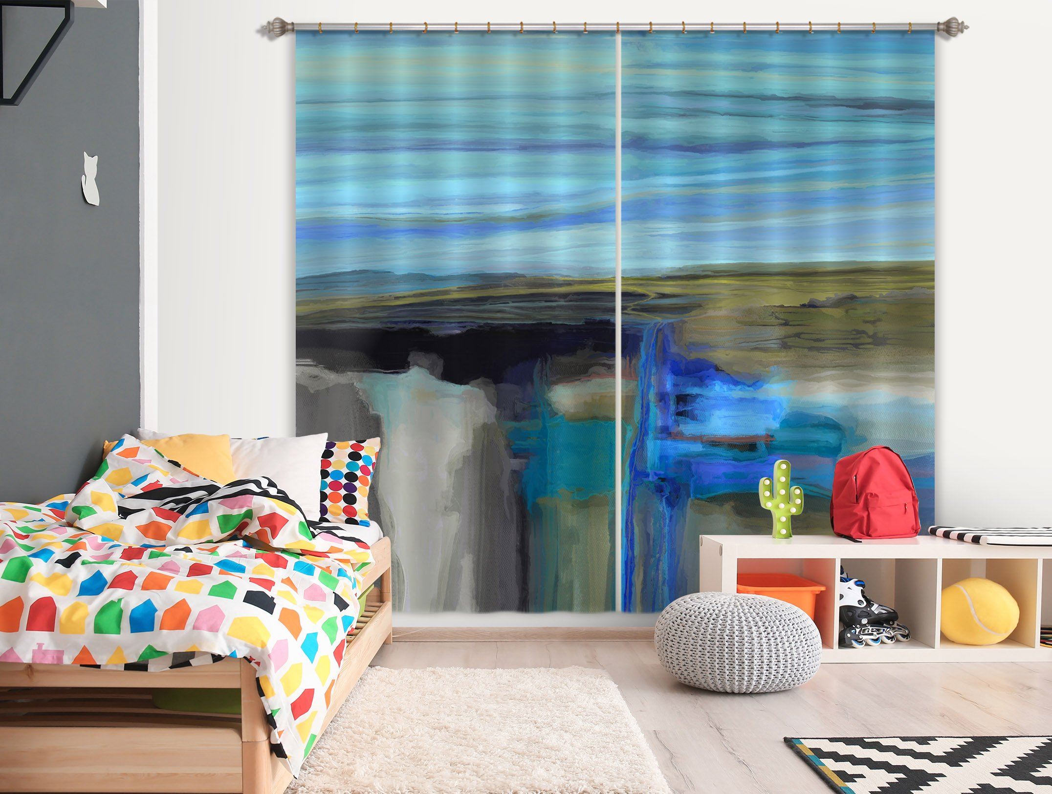 3D Blue Lake 065 Michael Tienhaara Curtain Curtains Drapes Curtains AJ Creativity Home 