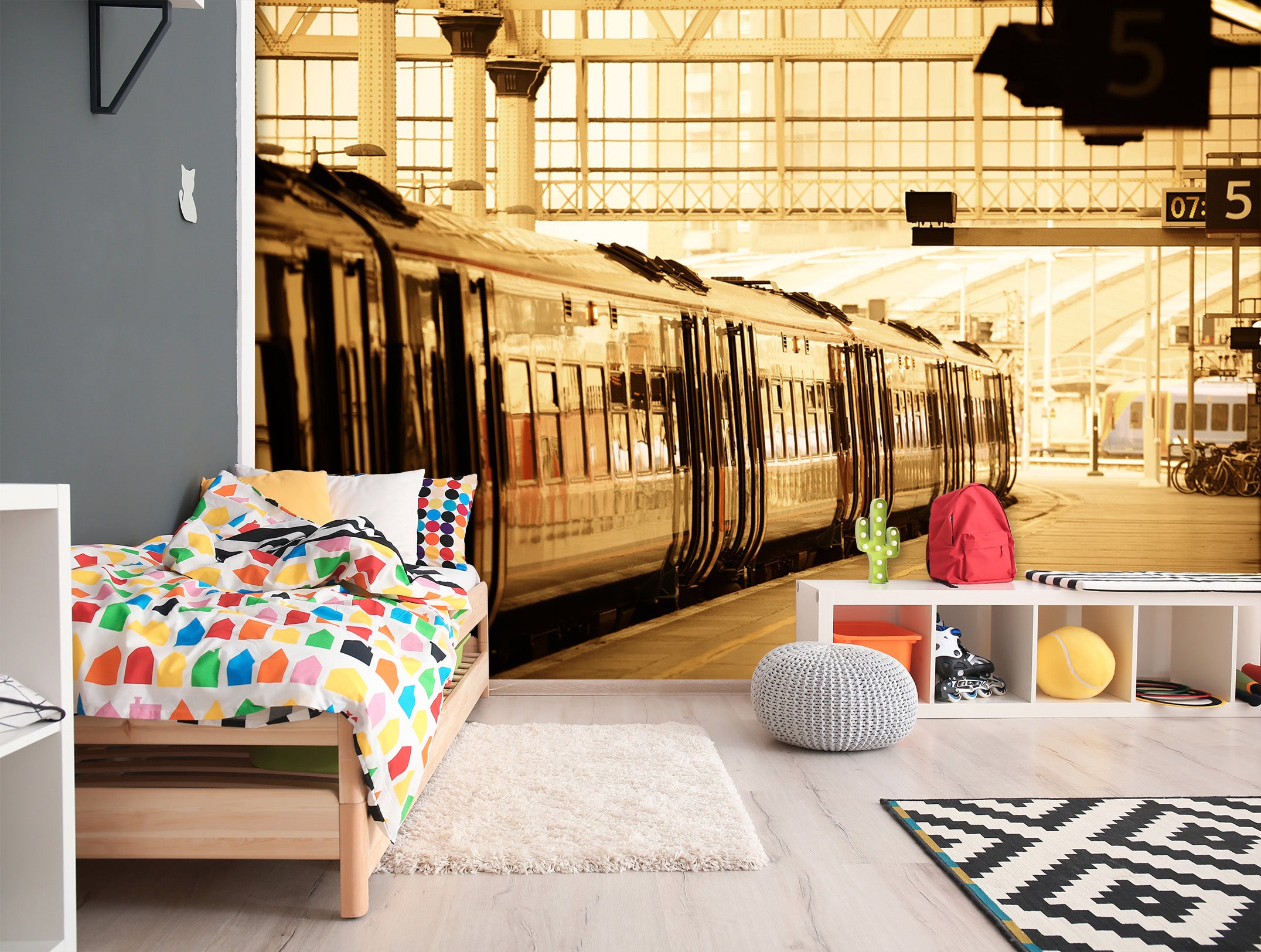 3D Sunset Train Station 028 Vehicle Wall Murals