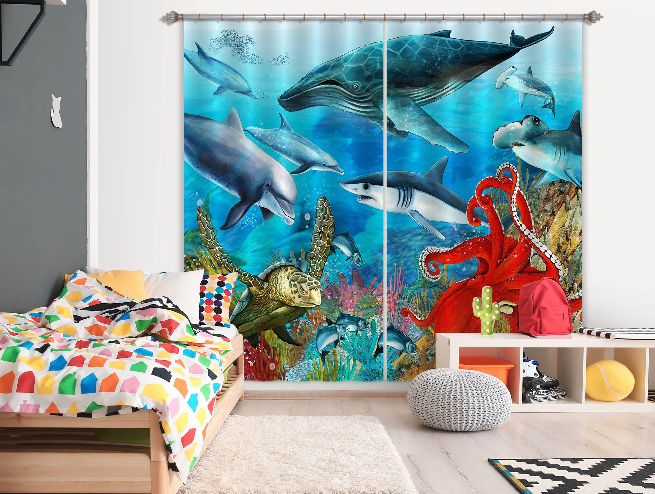3D Undersea Dolphin 759 Curtains Drapes Wallpaper AJ Wallpaper 