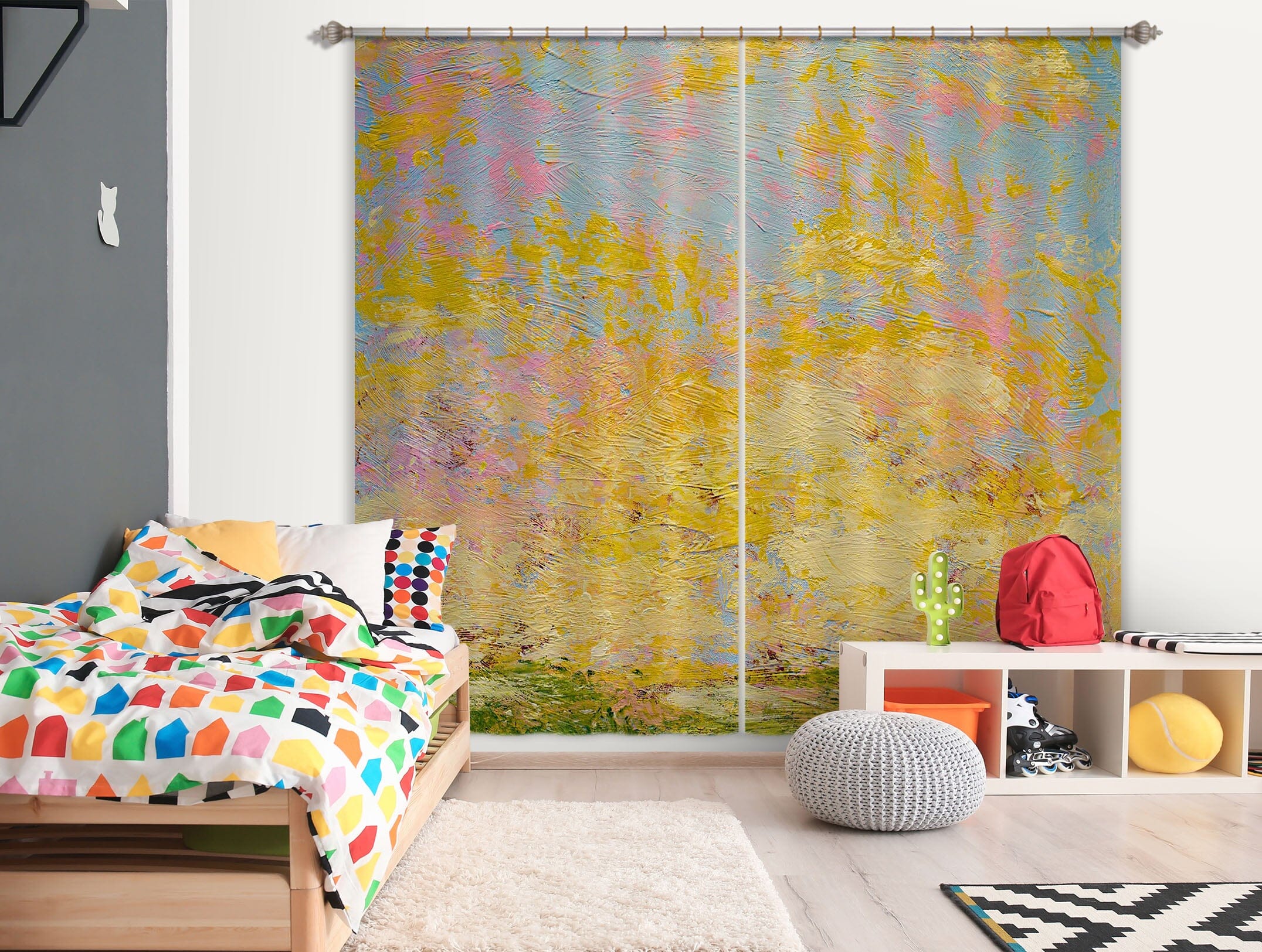 3D Yellow Graffiti 185 Allan P. Friedlander Curtain Curtains Drapes Curtains AJ Creativity Home 