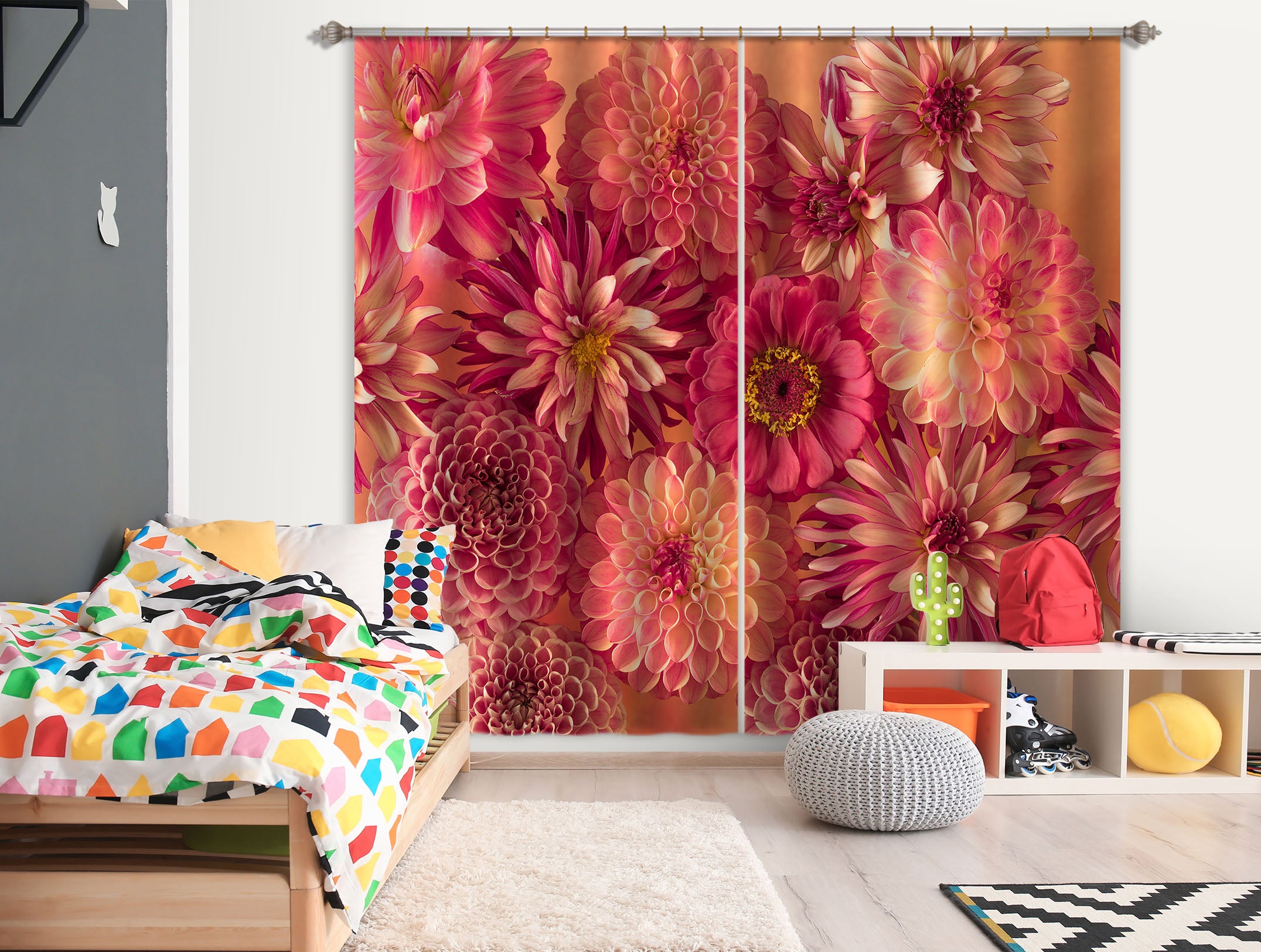 3D Bright Flowers 6328 Assaf Frank Curtain Curtains Drapes