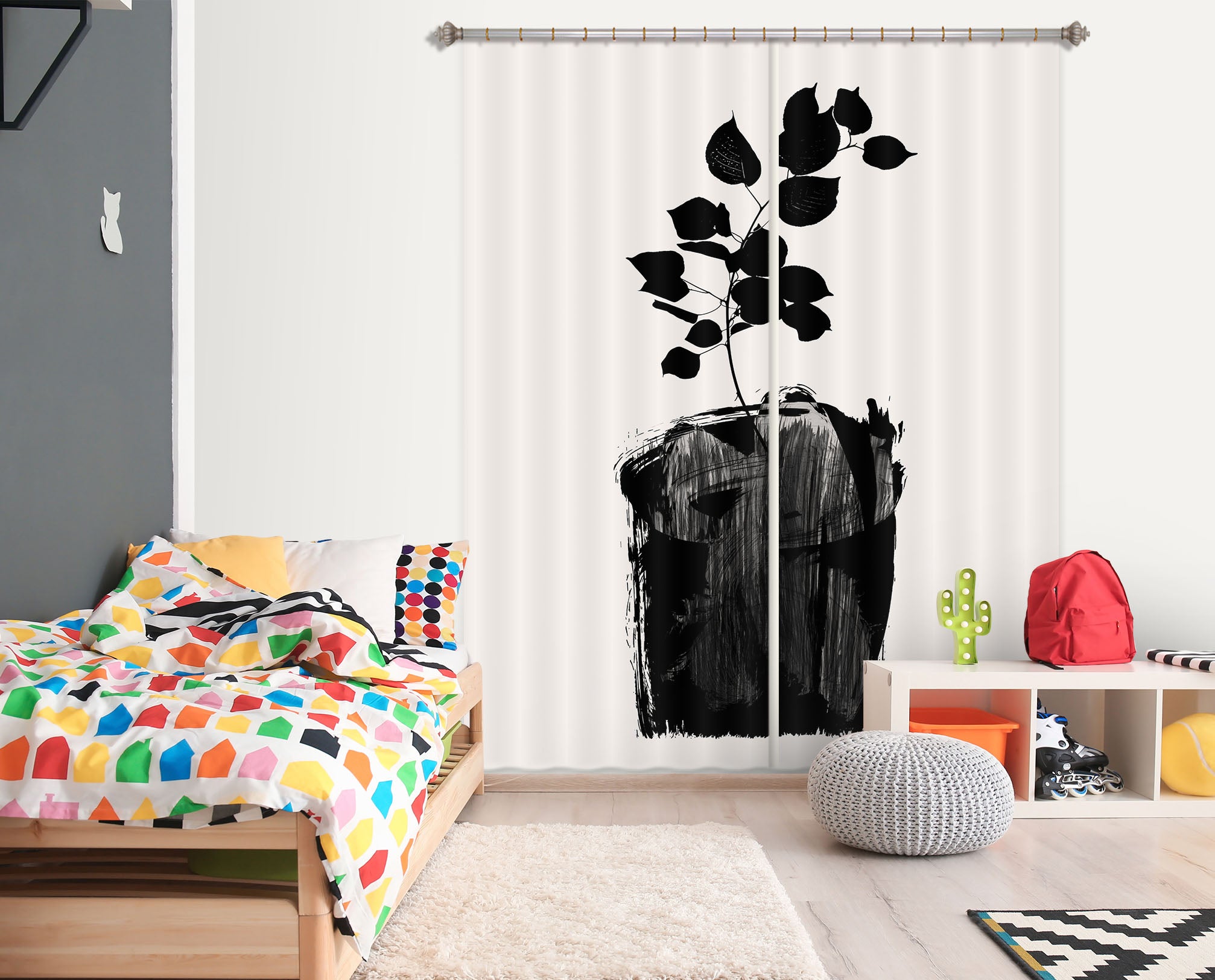 3D Black Leaves Growing 1106 Boris Draschoff Curtain Curtains Drapes
