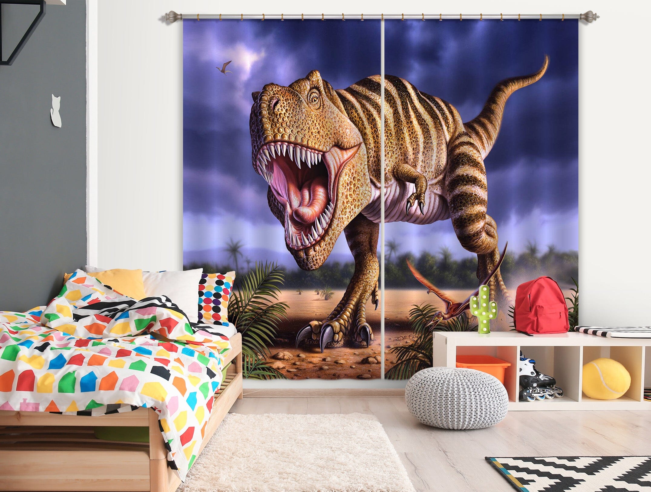3D Fierce Dinosaur 056 Jerry LoFaro Curtain Curtains Drapes Curtains AJ Creativity Home 