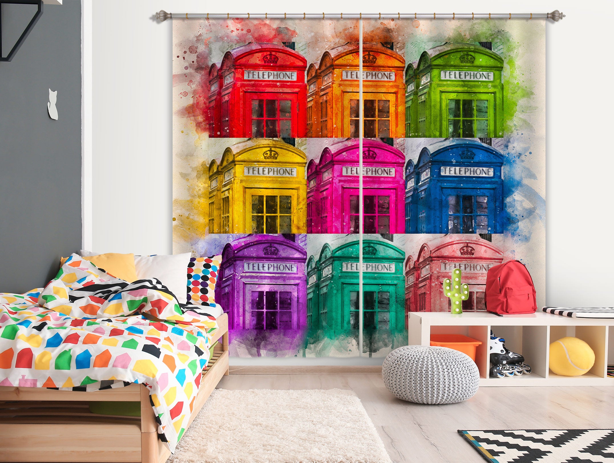 3D Color Telephone Booth 039 Assaf Frank Curtain Curtains Drapes