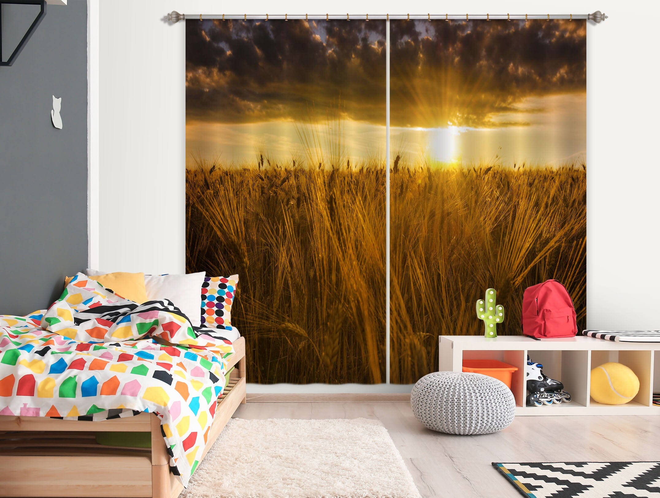 3D Sunset Grass 086 Marco Carmassi Curtain Curtains Drapes Curtains AJ Creativity Home 