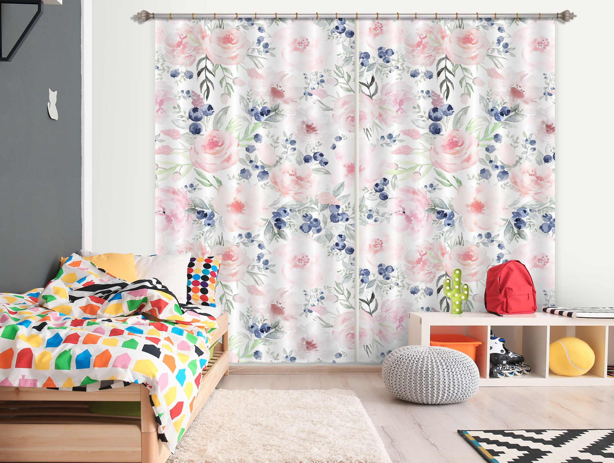 3D Blueberry Flower 239 Uta Naumann Curtain Curtains Drapes