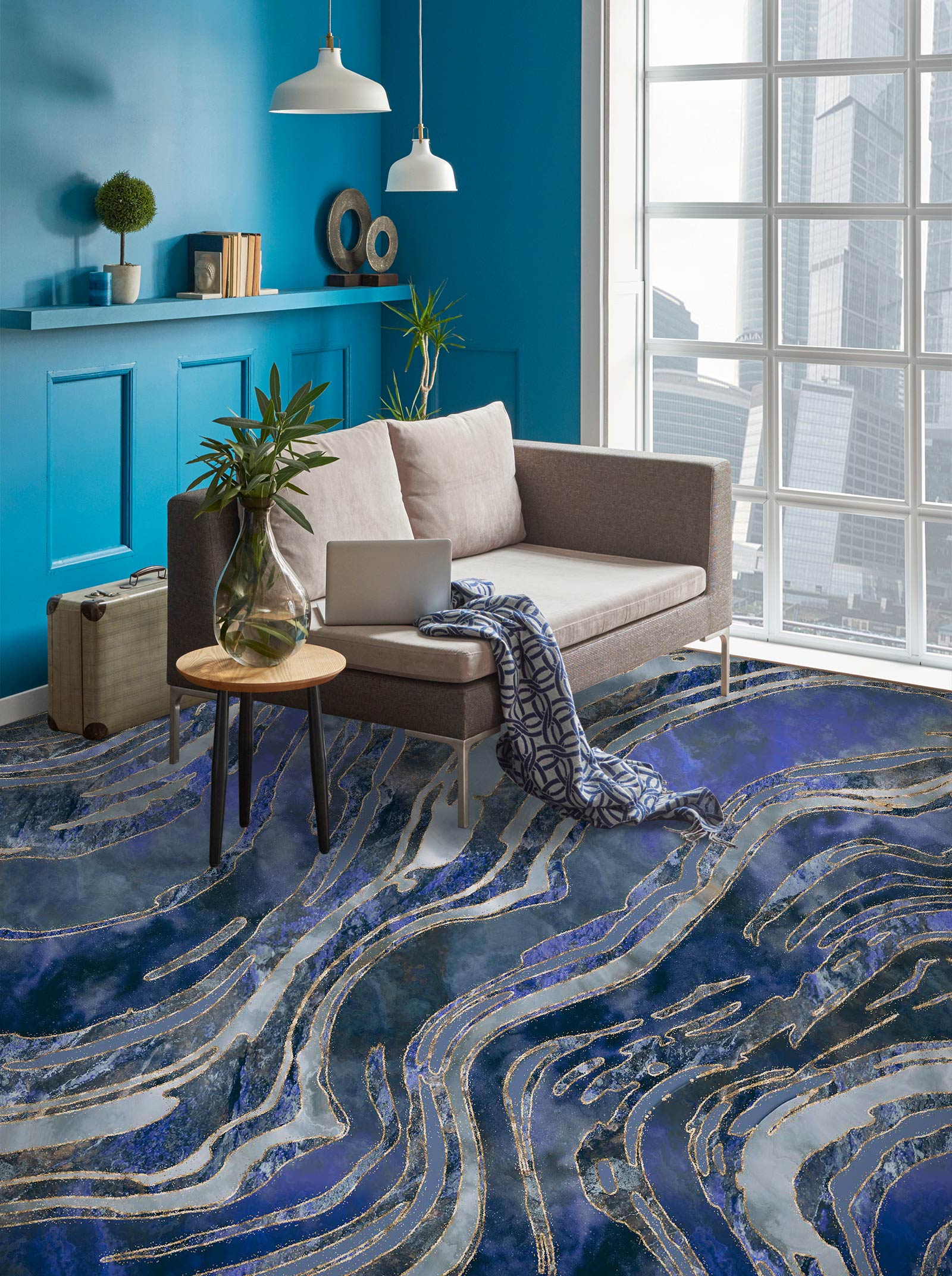 3D Gray Purple Stripes 102126 Andrea Haase Floor Mural