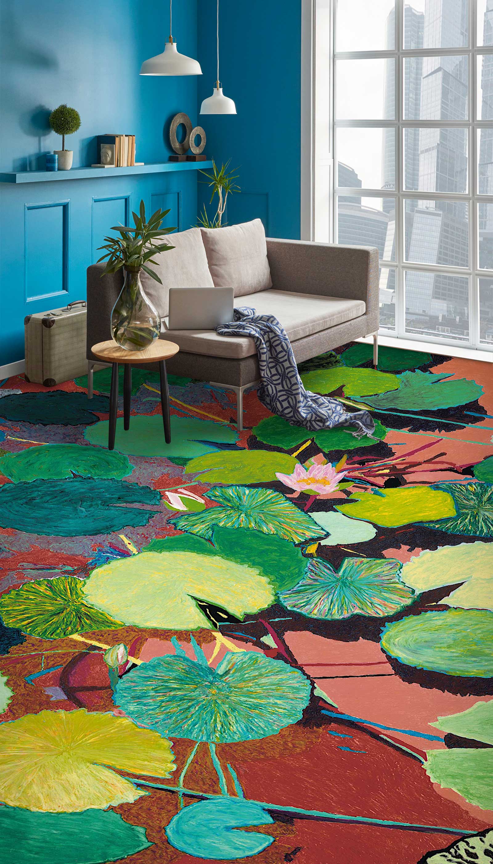 3D Colorful Lotus Leaf Painting 96122 Allan P. Friedlander Floor Mural