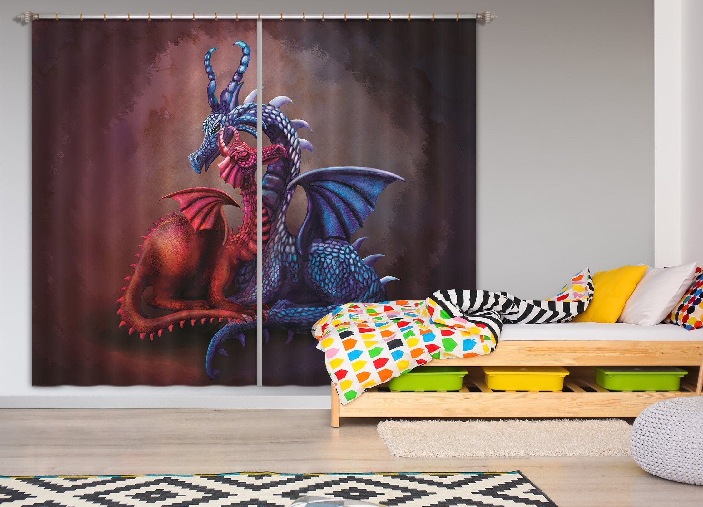 3D Dragon Lovers 108 Rose Catherine Khan Curtain Curtains Drapes Curtains AJ Creativity Home 