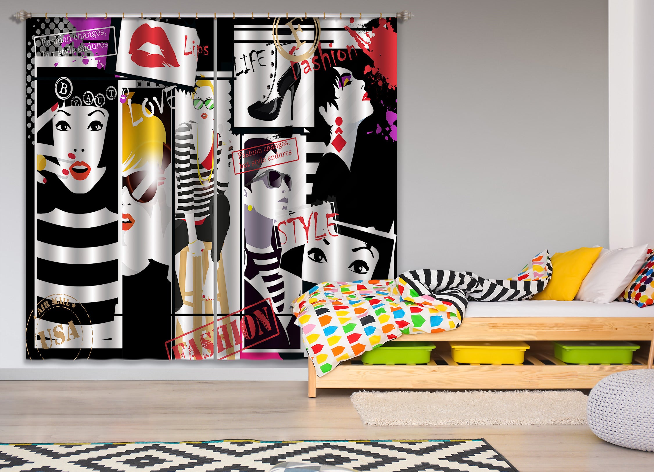 3D High Heel Woman 045 Curtains Drapes